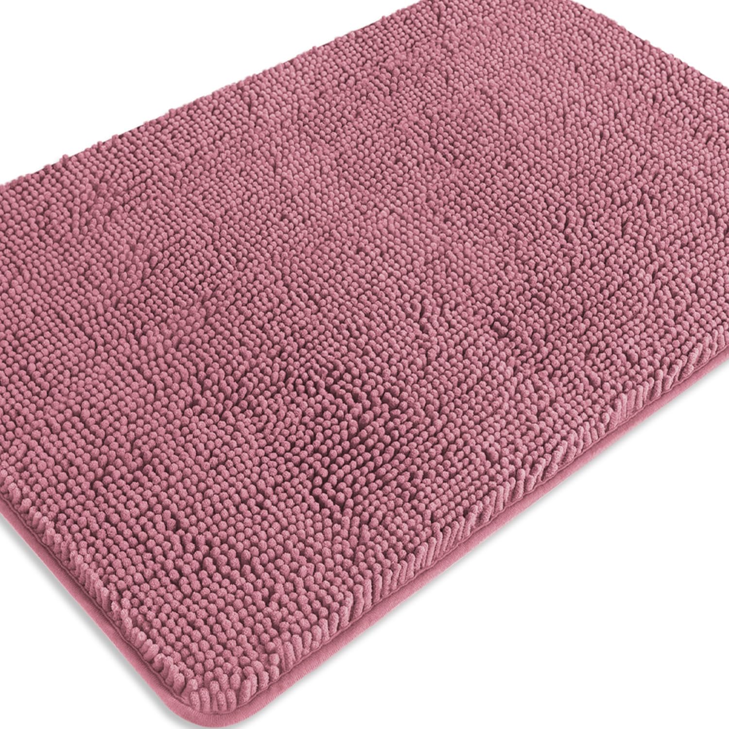 PureSwan Dusty Rose Bathroom Rugs – Absorbent and Washable Bath Mat, Non-Slip, Thick Soft Chenille Bath Rugs for Bathroom Floor, Shower, Sink - 24" x 36"