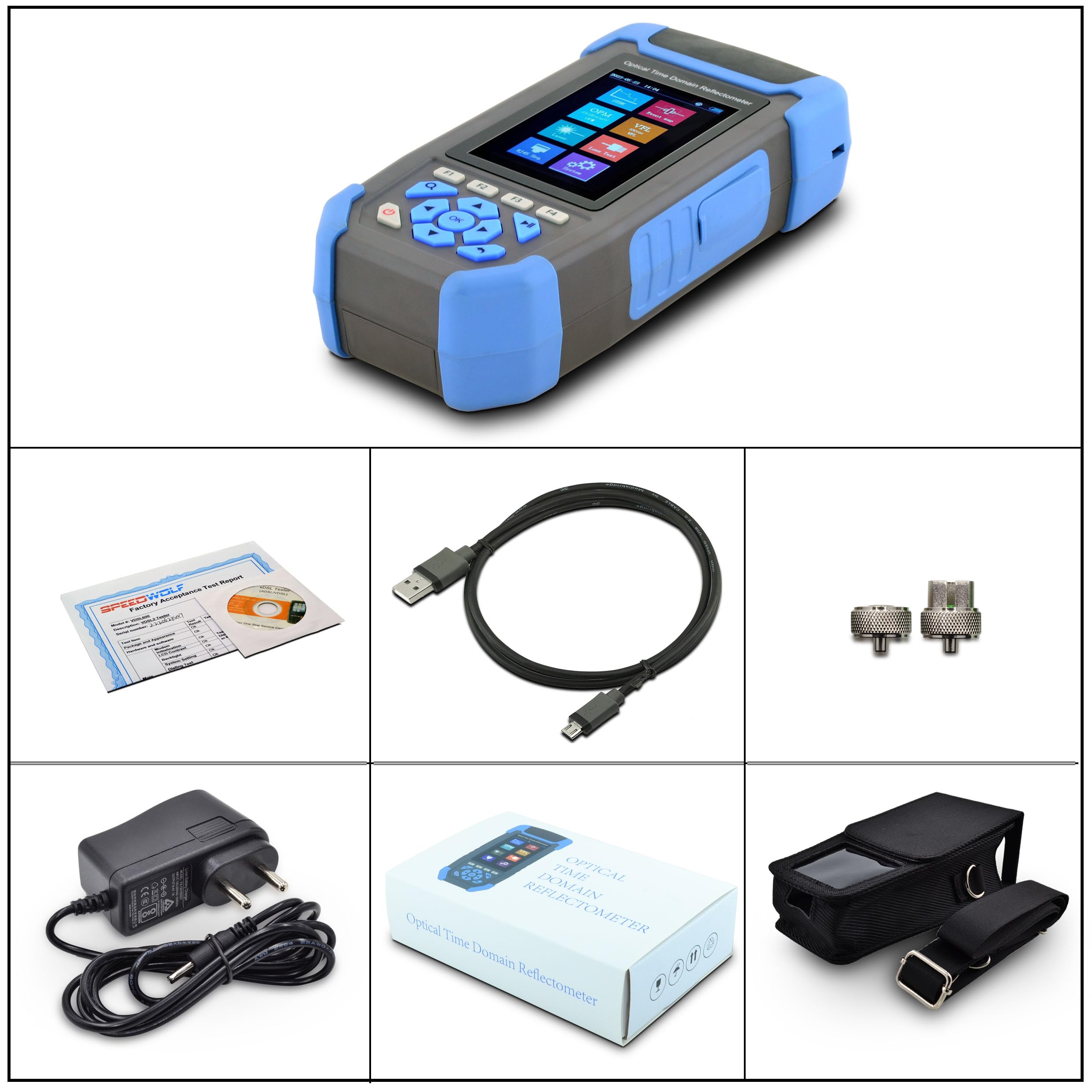 1310/1550 nm 24/22 dB 8 in 1 OTDR + scheda evento+test di perdita+VFL+OPM+OLS+RJ45 e illuminazione 3,5" Screen LWL Tester con SC/UPC+LC/UPC&APC (OTDR42F-T1)