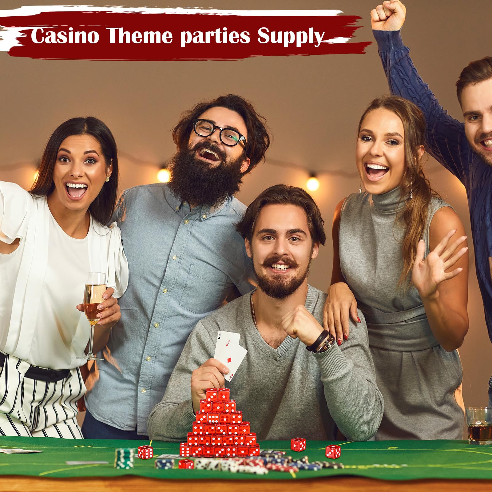 Poen Paquete de 150 dados de juego estándar de 16 mm, dados acrílicos D6, dados de casino a granel para fiestas temáticas de casino, juegos de mesa, suministros de fiesta de cumpleaños de Las Vegas
