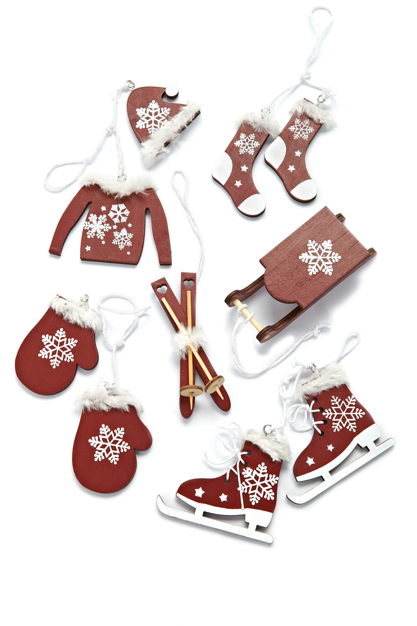 HEITMANN DECO Juego de Adornos Colgantes para árbol de Navidad, de Madera, 6 Piezas, decoración navideña, Color Burdeos/Blanco