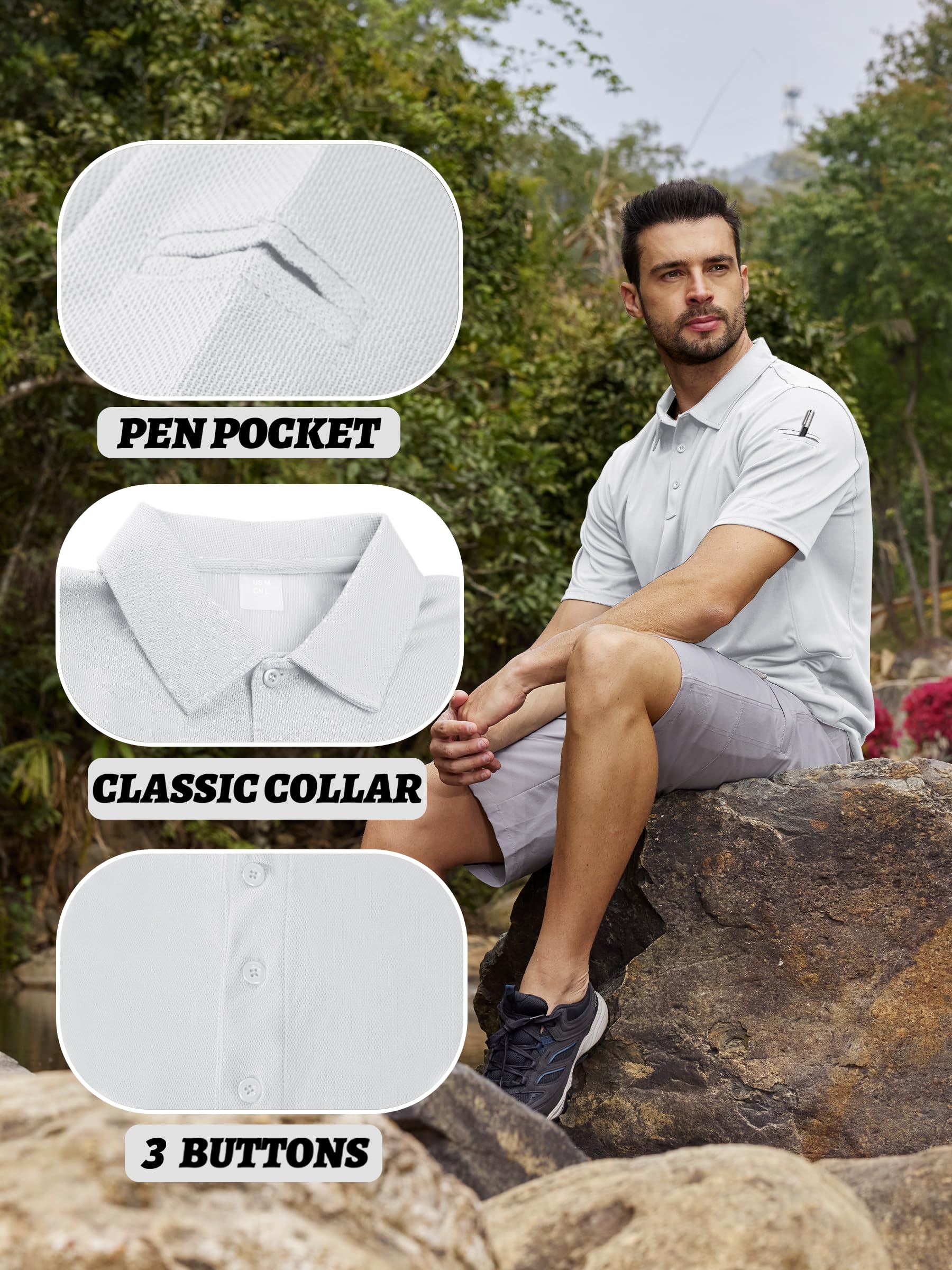 KEFITEVD Mens Quick Dry Polo Shirts Golf T Shirts Lightweight Summer Short Sleeve Tops - 4