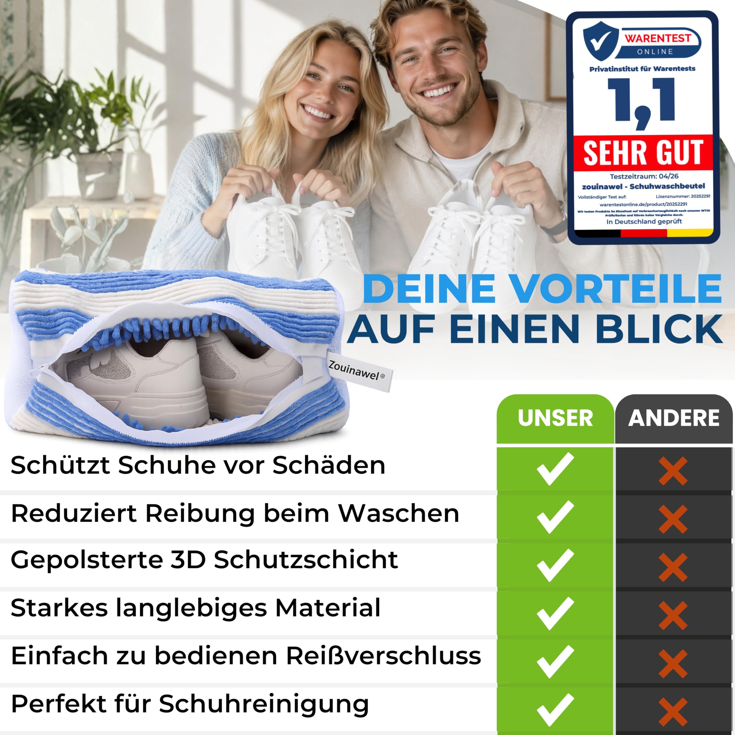 Schuhwaschbeutel 2 Stück XXL für 2 Schuhe bis Gr. 52 – Gepolstert & langlebig – Leiser Waschbeutel für Sneaker – Wäschesack Waschmaschine