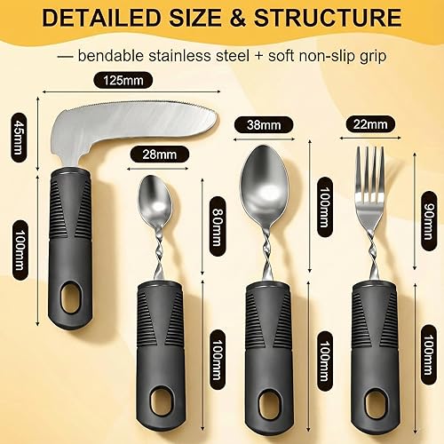 Miniatura 2 de Adaptive Utensils - Juego de cubiertos con peso de 4 piezas para temblores de manos y manos inestables, cucharas y tenedores flexibles para