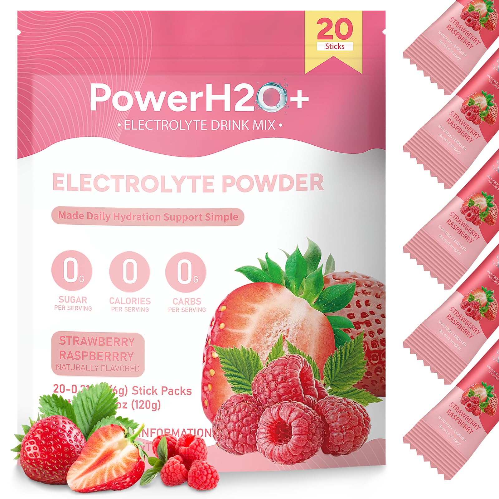 PowerH2O+ 20 Sticks Sugar Free Electrolytes Powder Packets-5 Flavors Liquid Daily IV Hydration Packets,Electrolyte Drink Mix Travel Electrolyte Packet for Rapid Hydration,0 Calorie,0 Sugar — view 12