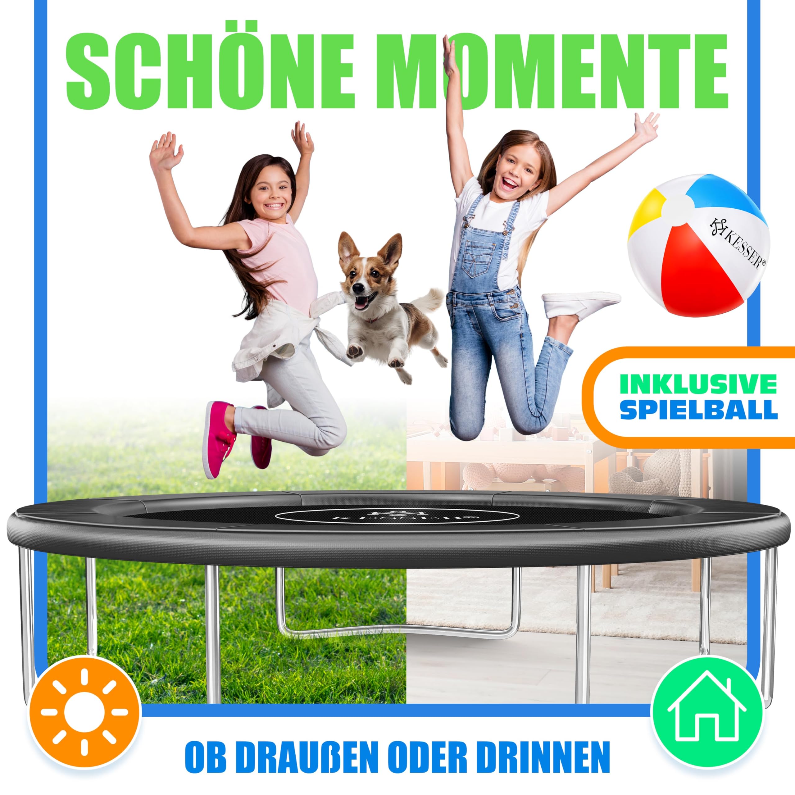KESSER® - Trampolin Randabdeckung Ø 244, 305, 366, 426 cm, 30cm breit 100% UV-beständig reißfest Federabdeckung inkl. Beachball