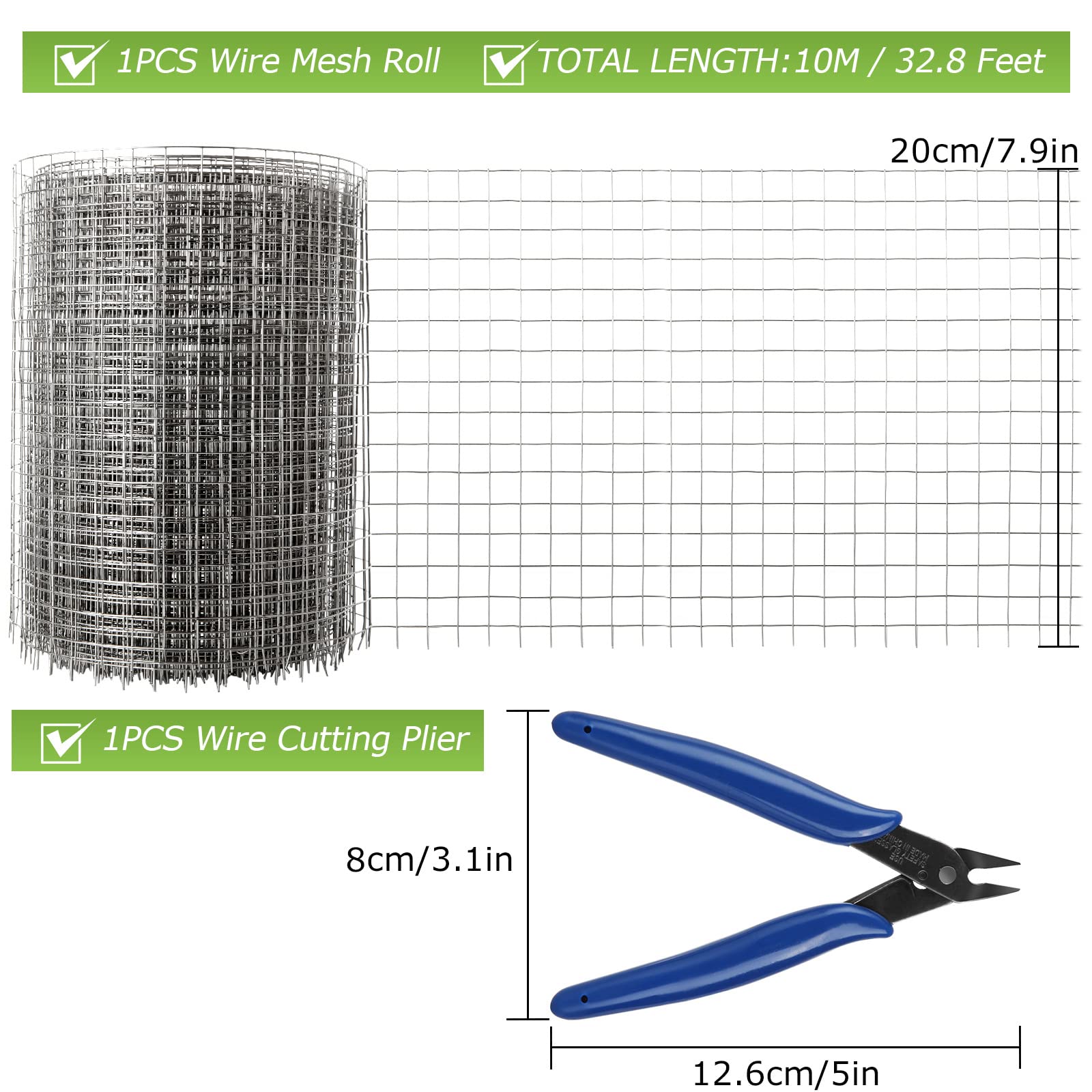 SENENQU Rotolo di Rete Metallica in Filo, 20cm x 10m, Maglia Saldata da 13mm Anti-Roditori, Rete in Acciaio Inox per il Controllo di Ratti, Topi, Conigli e Serpenti