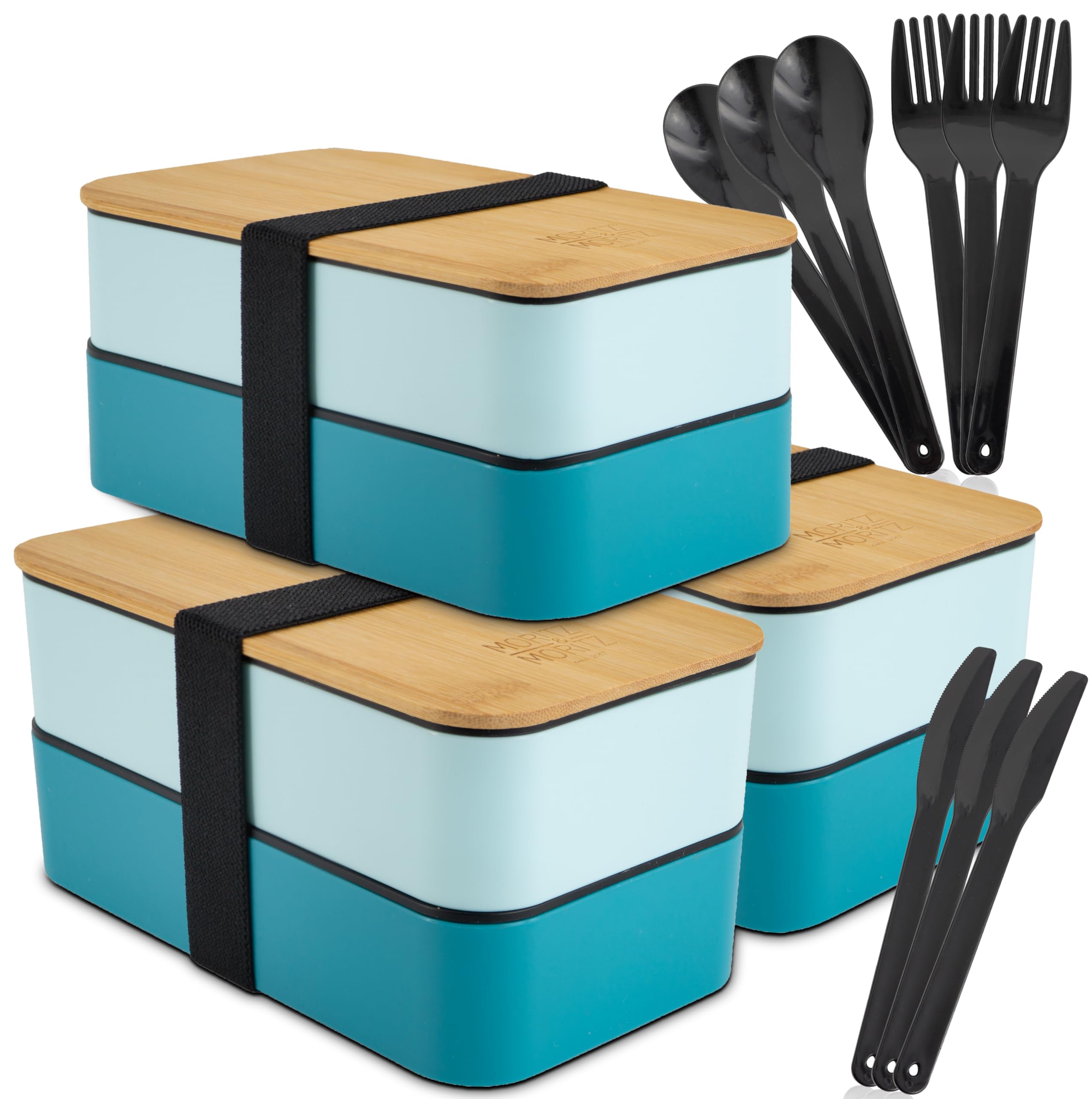 Moritz & Moritz Boys Blue (3X) Set Of 3 Bento Box Blue – Perfect Lunch Box For Children And Adults – Lunchbox With Compartments – Ideal For Work, School And Travel