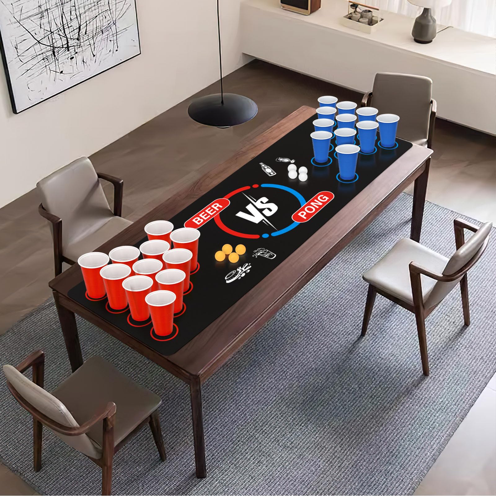 Beer Pong Ping Pong Kit, Divertente Gioco per Adulti per Feste, Birra Pong Tazze, 32 Bicchieri Beer Pong (500ml), 8 Palline da Ping Pong, Riutilizzabili, per Adulti Festa,Festival, Matrimoni