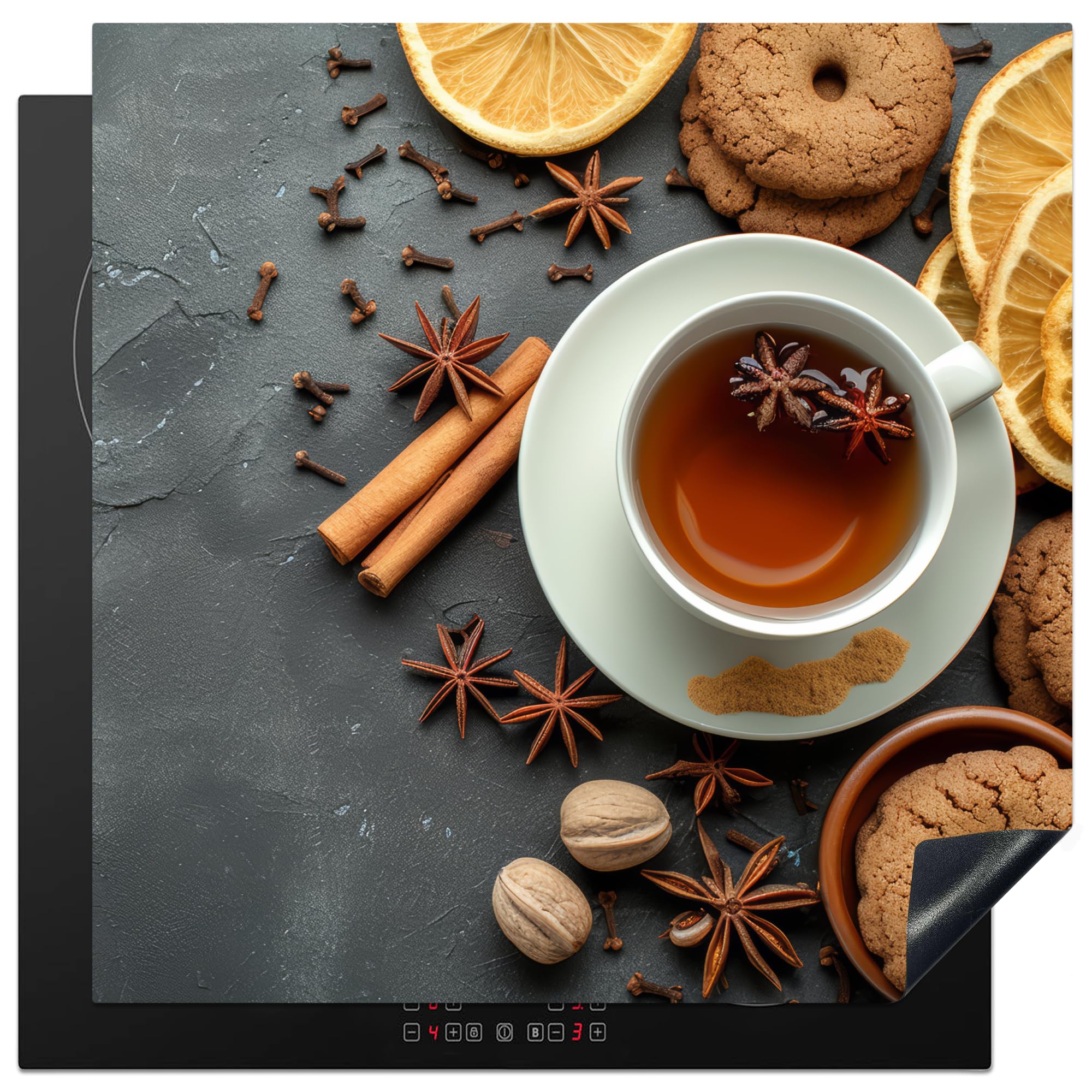 KitchenYeah© Induction Hob Cover Protector Mat 30.7"x30.7" / 78x78 cm Kitchen Universal Ceramic Covers for Electric Cookers Vinyl Tea - Cinnamon - Concrete - Biscuits - Fruit