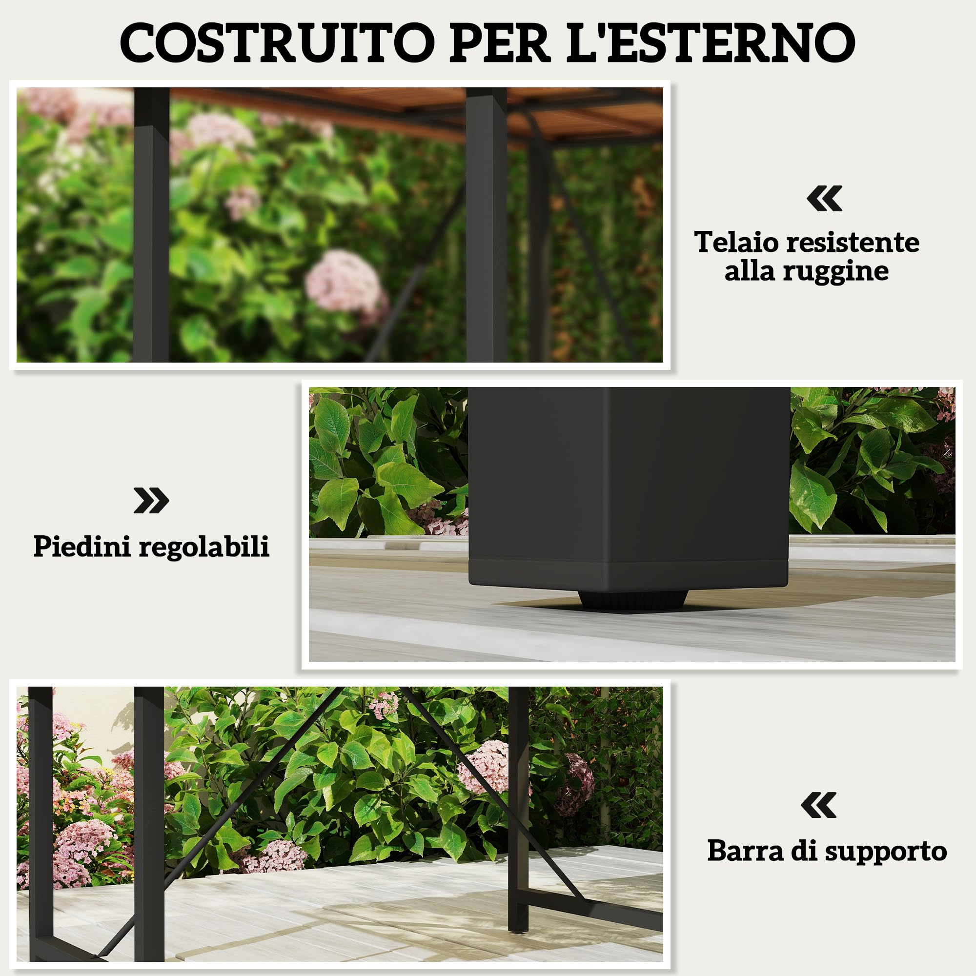 Outsunny Tavolo da Giardino Legno di Acacia e Acciaio, 160x90x75 cm Teak | Tavolo da Esterno Rettangolare, Piano a Doghe, Tavolino da Balcone, Patio, Terrazzo, Cortile, Esterno