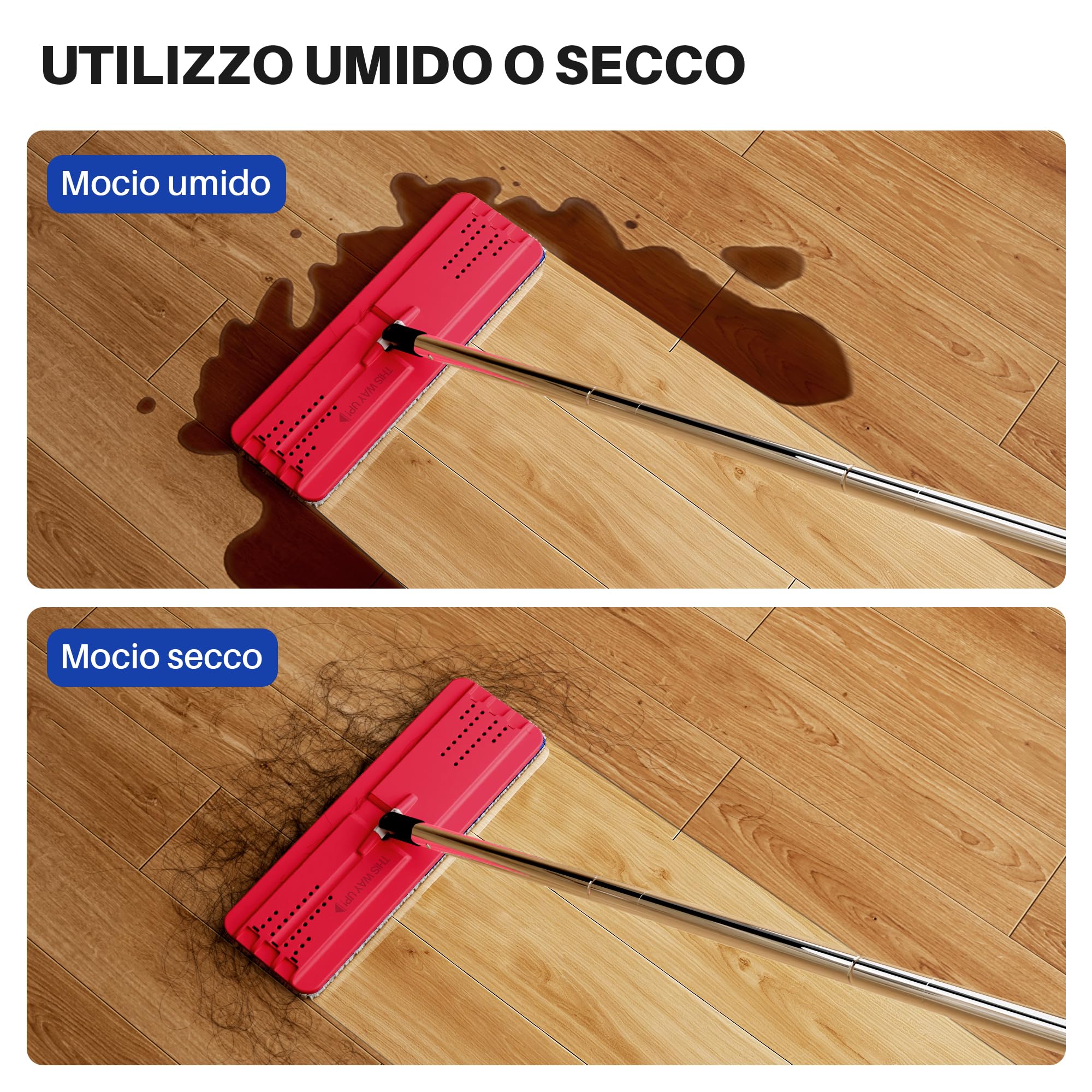 JOYMOOP set mocio lavapavimenti e secchio con strizzatore, 4 panni in microfibra lavabili, uso a secco e umido, sistema pulizia pavimenti - Nero + Rosso + Blu Ardesia