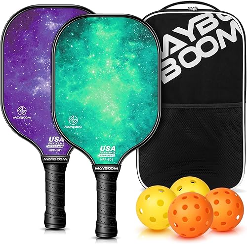 Mayboom Juego de 2 o 4 palas de pickleball aprobadas por USAPA con 4 bolas de pickleball y bolsa de pickleball, raquetas de fibra de vidrio, paquete