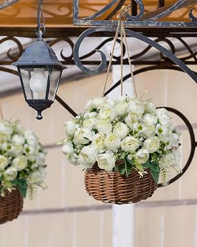 DuHouse 6‑Pack Artificial Peony Bouquets, Cream