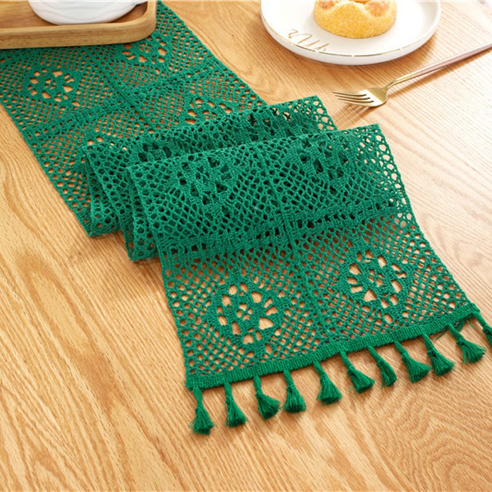 WXKAGF Runner da tavola Lavabile, Runner da tavola a griglia Cava, Verde, un'attrazione per la Primavera Estate, Runner da tavola, Cotone, 24 x 220 cm