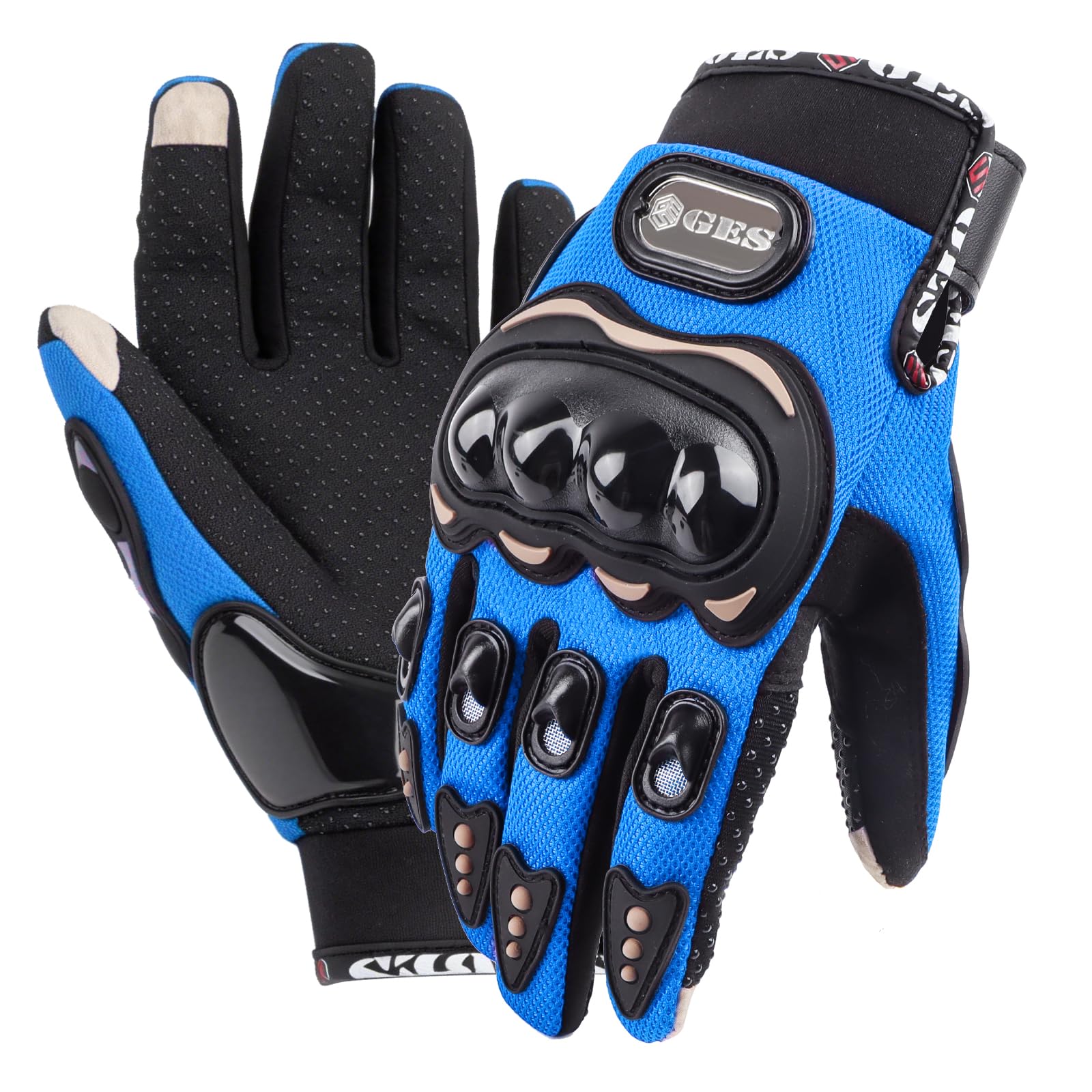 GES Motorcycle Riding Gloves for Men, All-Weather Full Finger Touch Screen Gloves, Breathable Water Resistant Motocross Racing Gloves for ATV, Dirt Bike, Scooter