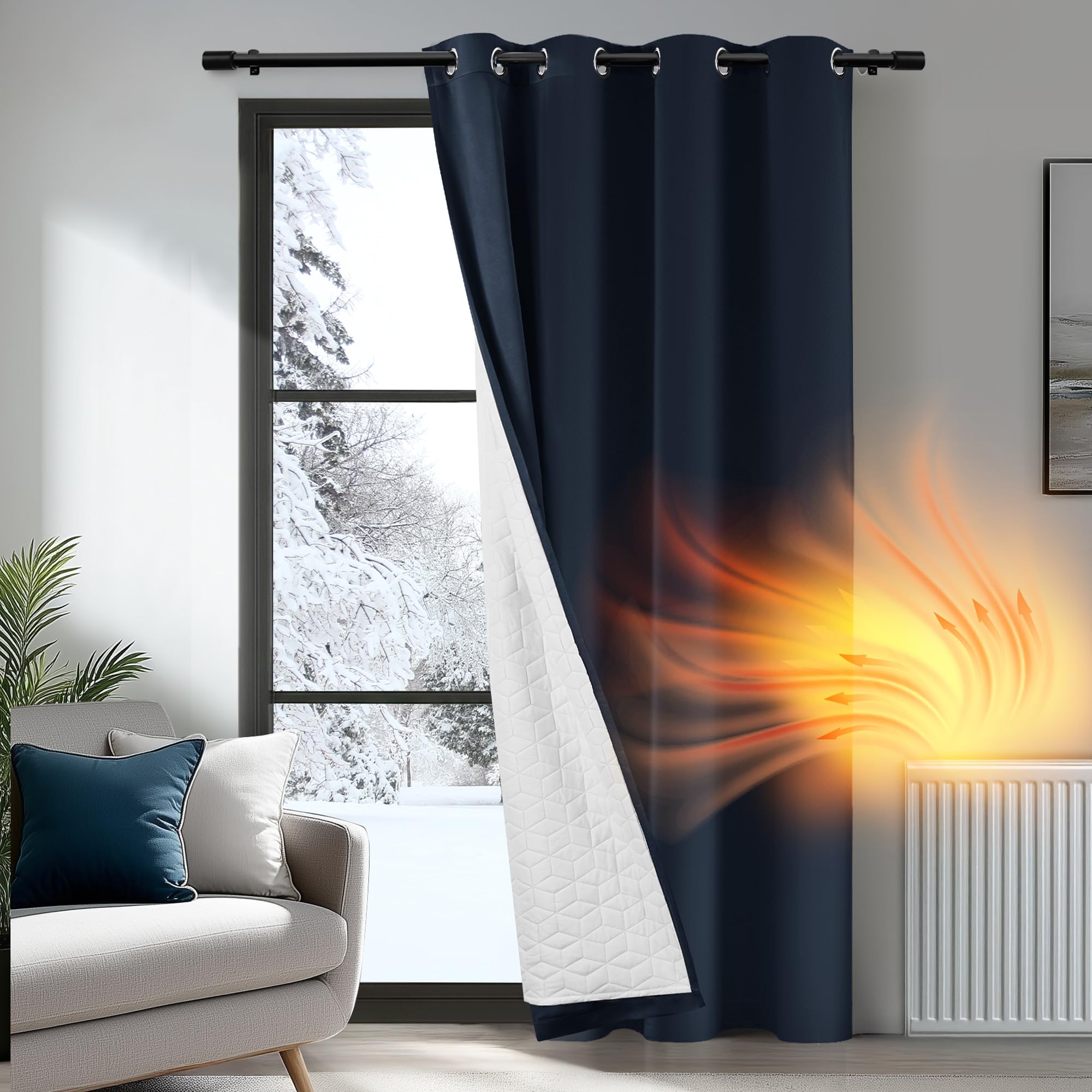 Deconovo Thermal Curtain Eyelet, Blackout Curtain with Extra Thick Microfiber Lining, 2-Layers Sunlight Blocking Drapes for Kitchen, 52 x 95 Inch(Width x Length), Navy Blue, 1 Panel — image 1