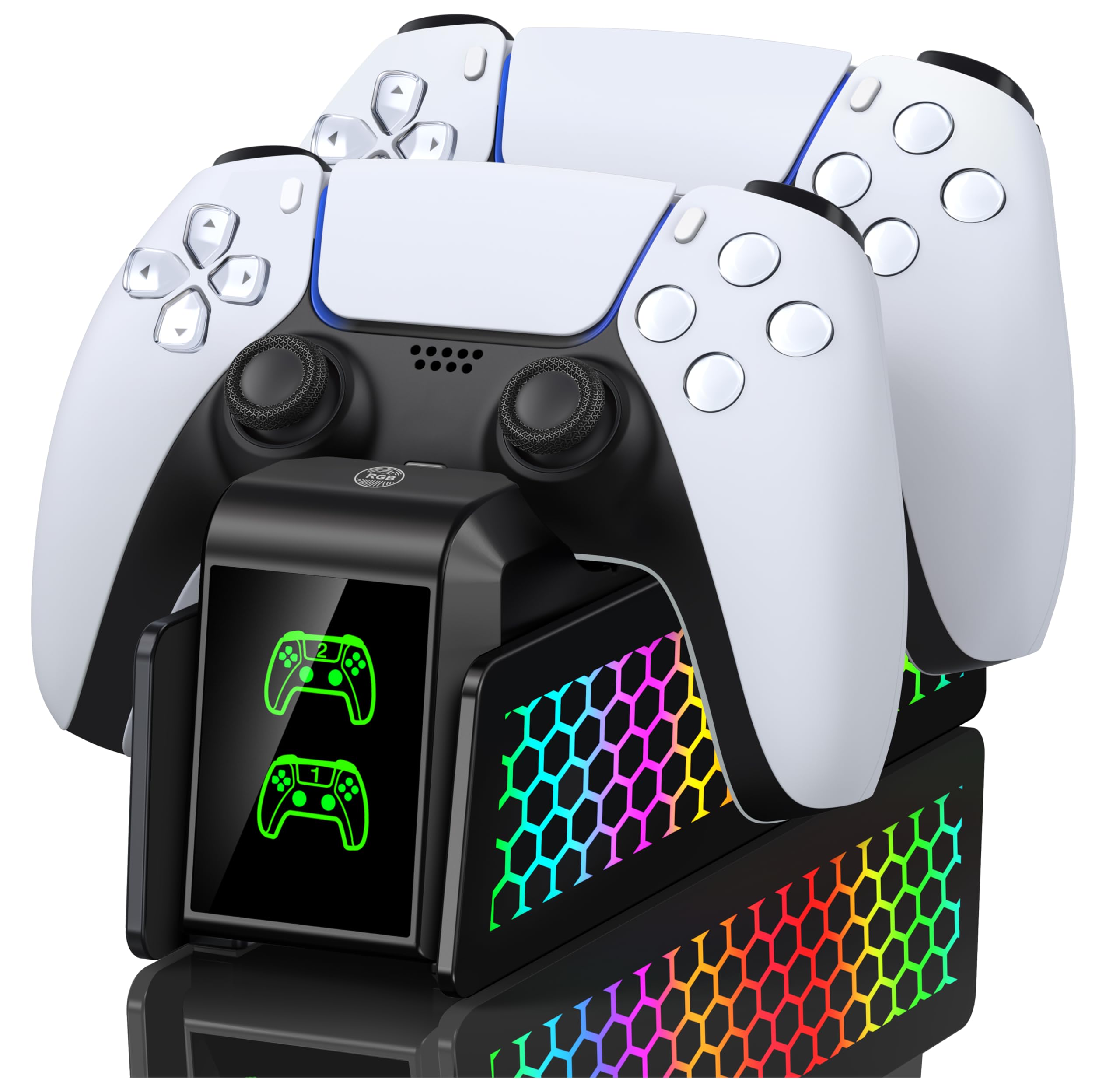 PS5 Controller Ladestation, Dualsense Controller Ladeständer mit LED Anzeige RGB, 3 Stunden Laden Schnellladestation für PlayStation 5 Controller, PS5 Zubehör für PlayStation 5,Weiß Blue