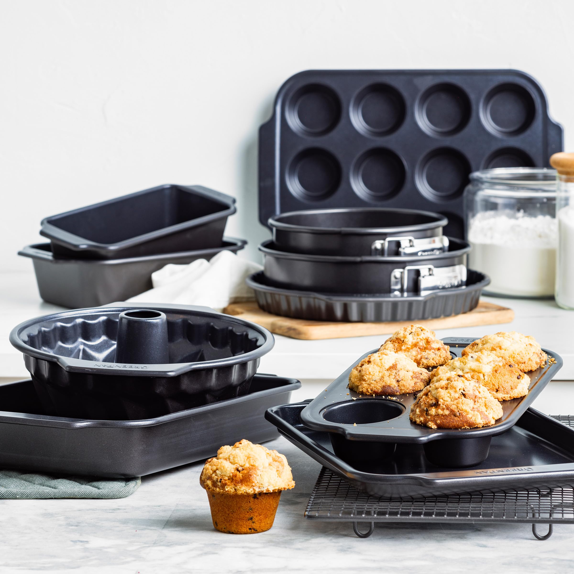 GreenPan Bistro Kastenform 22 x 11,5 cm, Keramik-Antihaftbeschichtung, PFAS-frei, Backgeschirr, Schwarz