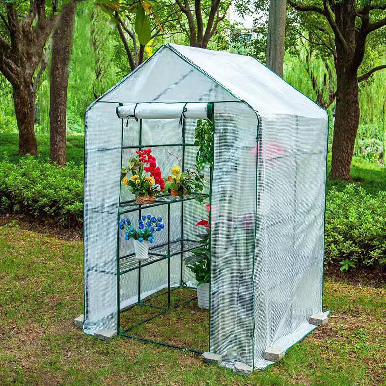 Copertura di ricambio per serra con porta arrotolabile con cerniera, 143 x 143 x 195 cm, in PVC, per piante da giardinaggio all'aperto, protezione dal gelo, antivento, senza cornice trasparente