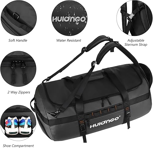 Miniatura 6 de Mochila de lona impermeable grande de 40L60L90L para hombres, mochila de lona para hombre, para viajes, resistente (negro, 40L)