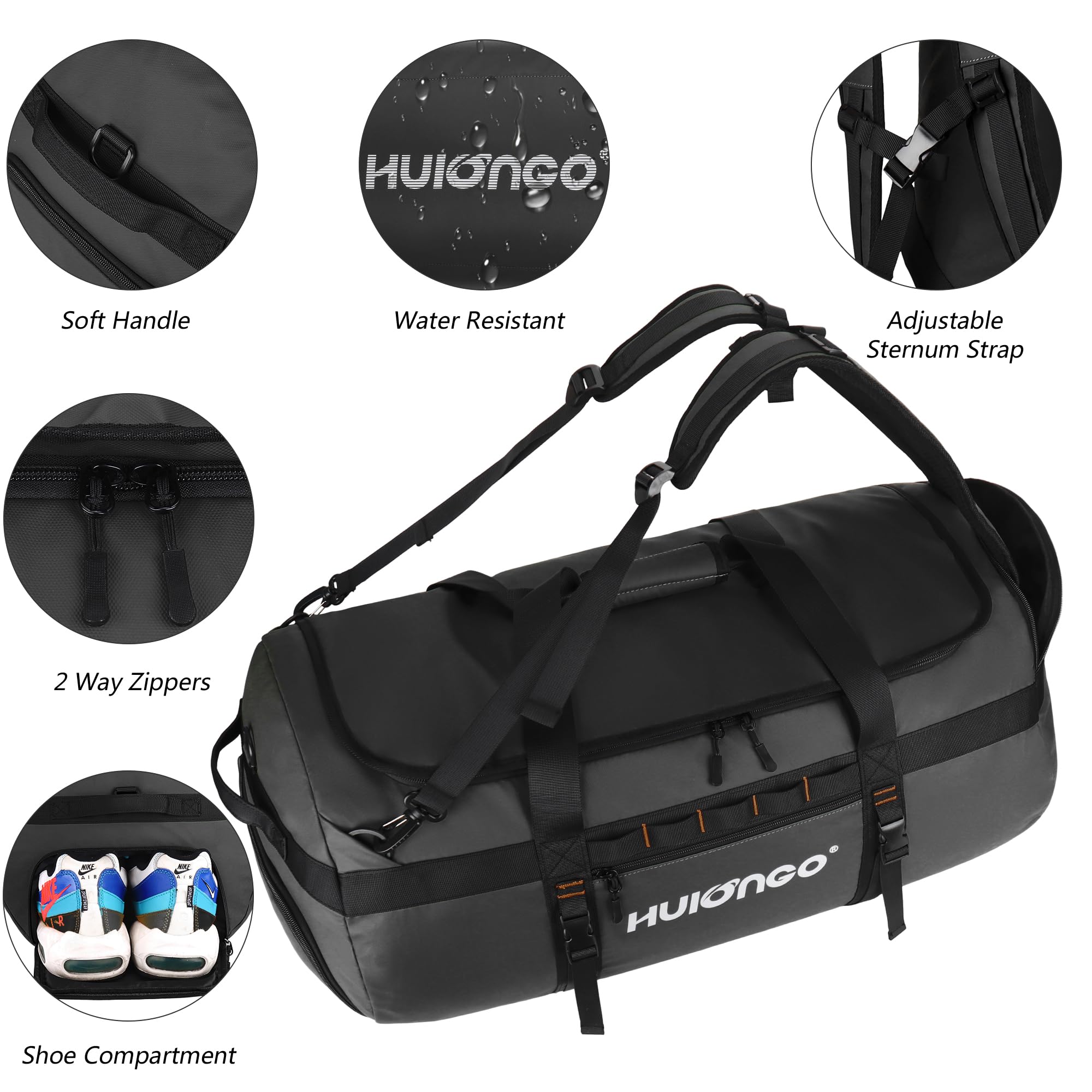 Hulongo Borsone da Viaggio Grande Zaino Sacca Sportiva 30L Borsa da Palestra Donna e Uomo con Scomparto per le Scarpe e Tracolla 3-In-1