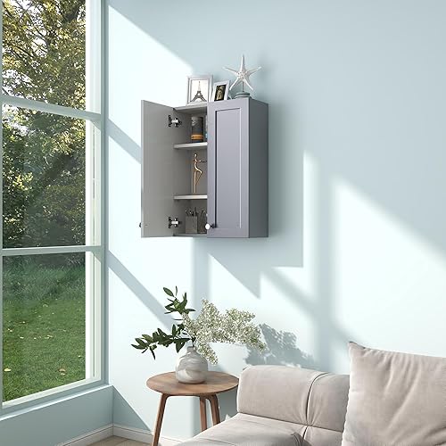 Miniatura 3 de Armario de pared para baño, armario de almacenamiento sobre el inodoro, botiquín de 19 x 27 pulgadas con estantes ajustables, armario colgante gris