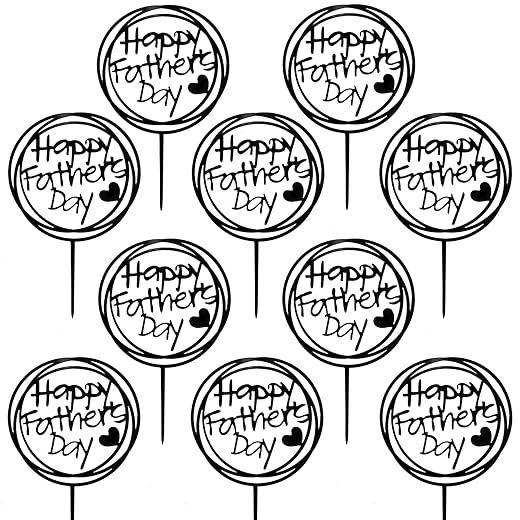 JOZON 10 Pieces Happy Father’s Day Cake Toppers Black Acrylic Fathers Day Cupcake Toppers with Heart Signs Thanks Dad Best Dad Ever Cake Picks for Father's Day Birthday Party Cake Decorations Supplies