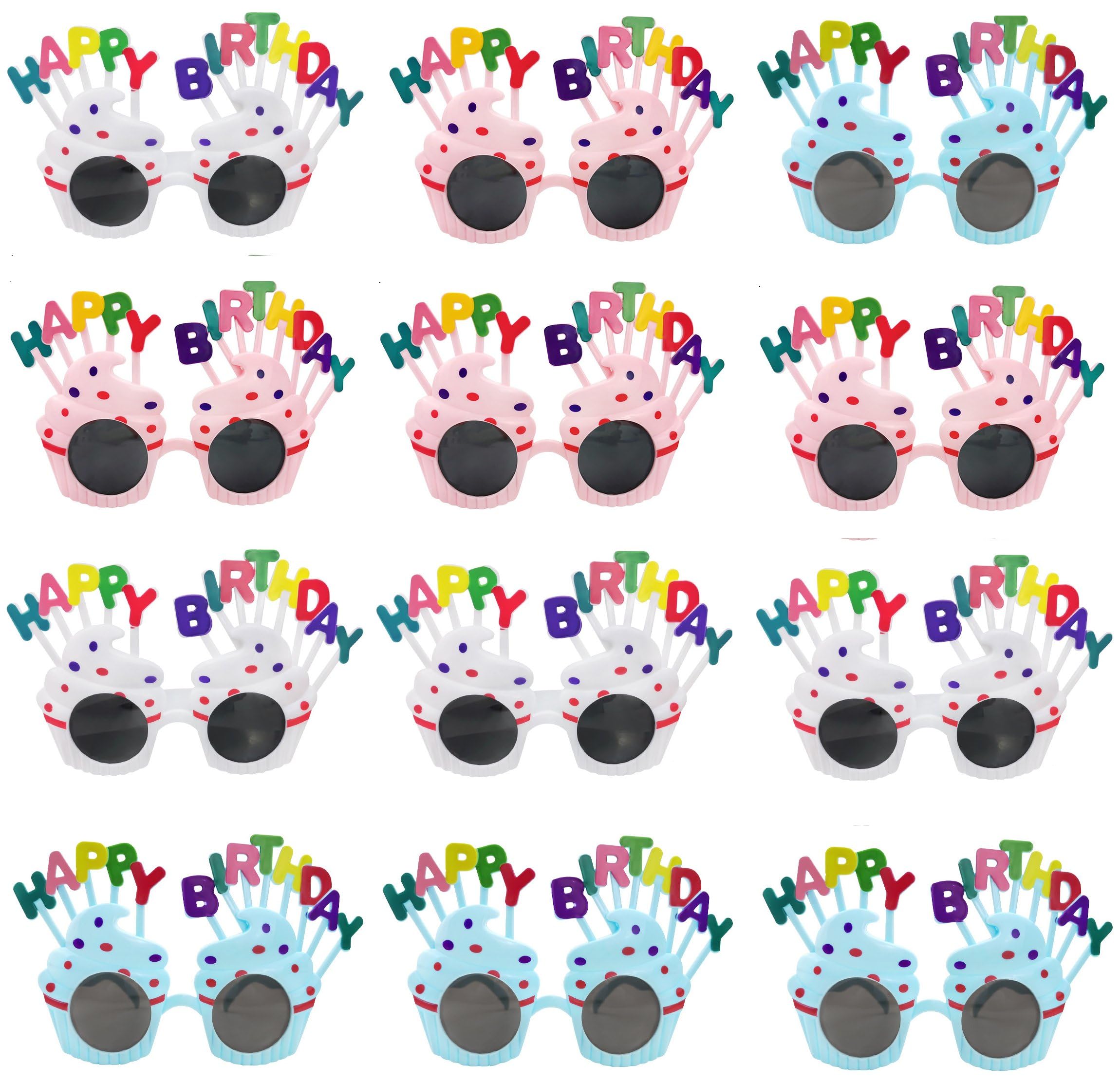 Danlai Mix Color 12Pcs Birthday Party Glasses Funny Eye Glasses Props Cake Glasses Summer Party Supplies Party Favors