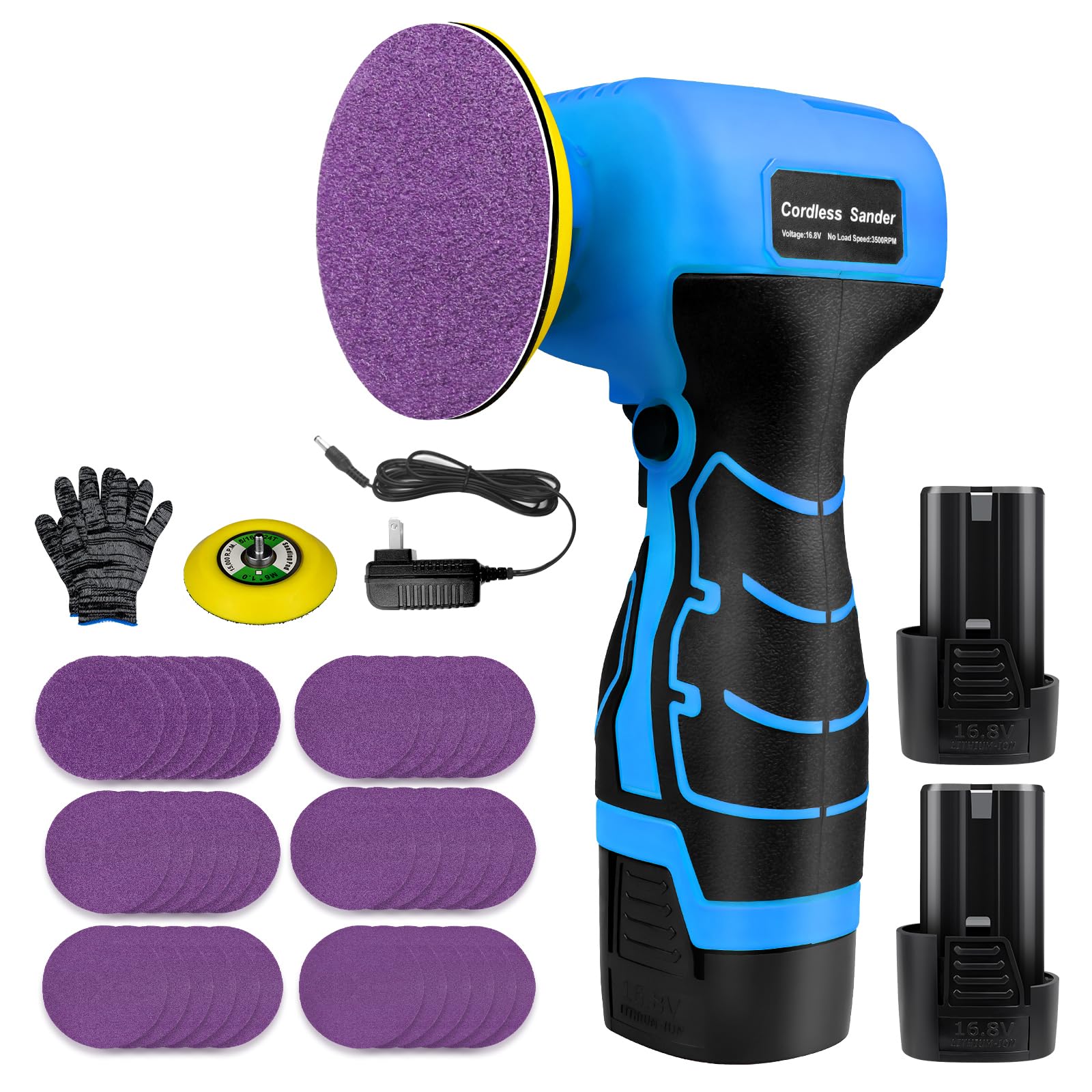Cordless Electric Sander with 36PCS Sandpapers, 3500 RPM, 2Pcs 2000mAh Batteries, Lightweight &amp; Compact Design for Wood, Metal, Paint Removal, and DIY Projects