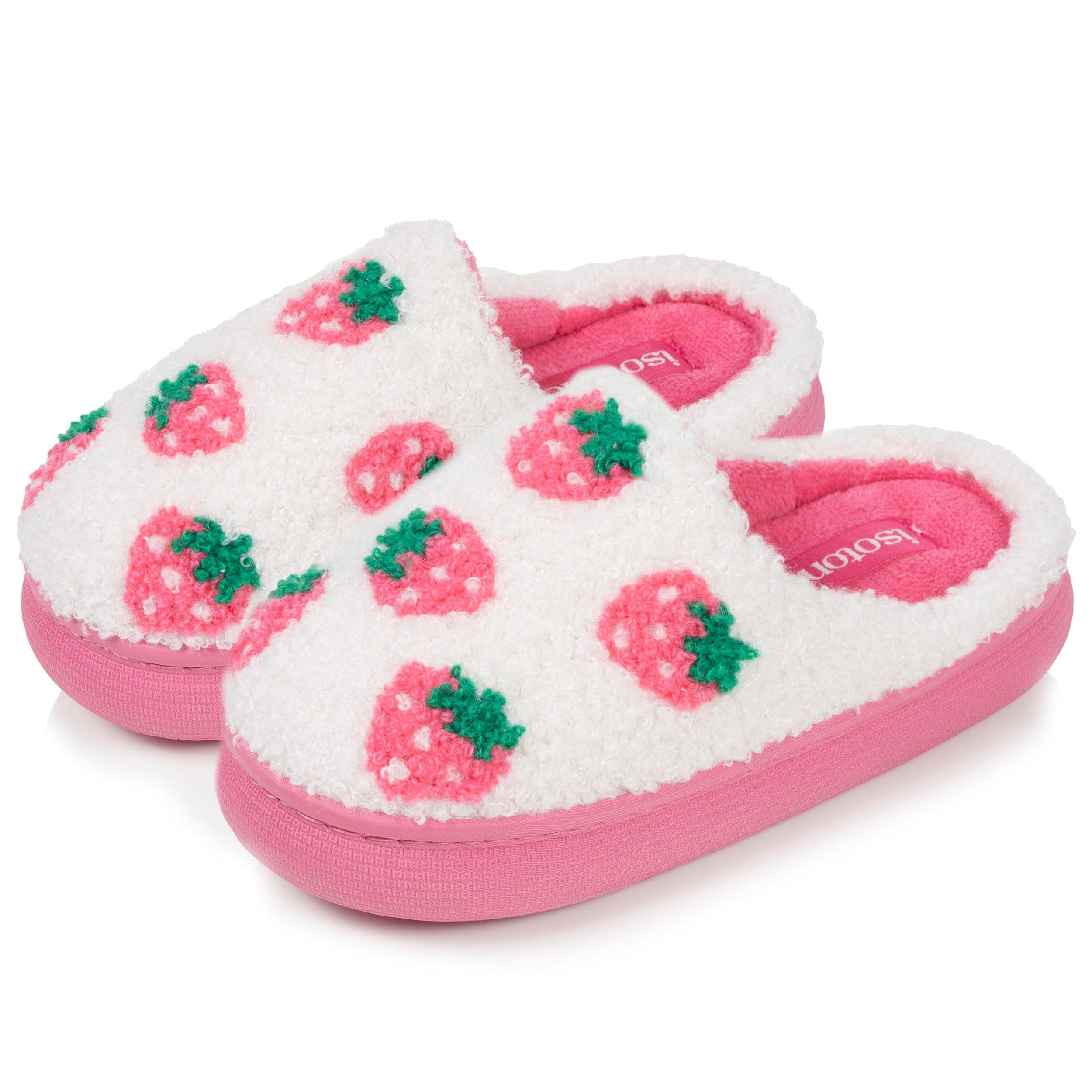 Isotoner Chaussons pantoufles Mules fille sherpa fraise, semelle bloup xtra confort, amorti souple, 28, ivoire