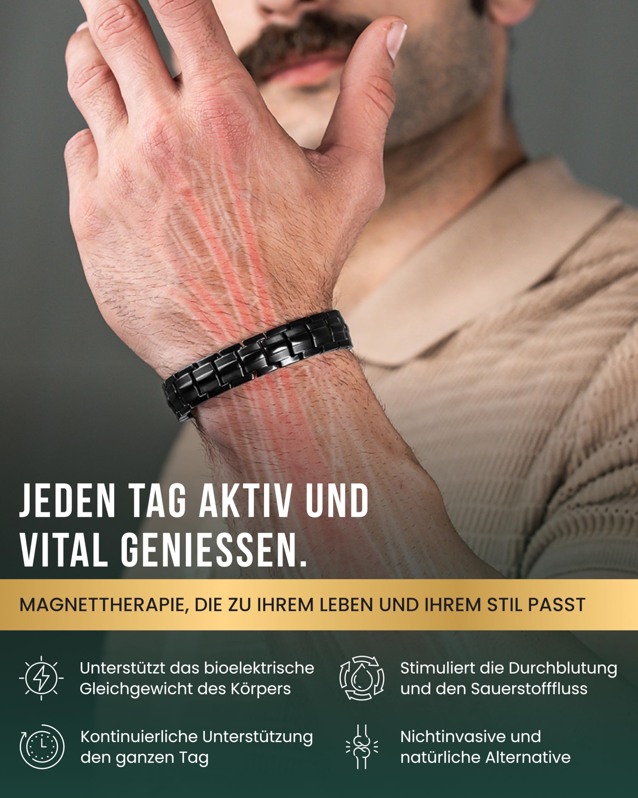 MagnetRX EllipseMAX Titan Magnetarmband Herren – 5X Stärke 5.000 Gauss Magnete – Verstellbares Magnet Armband