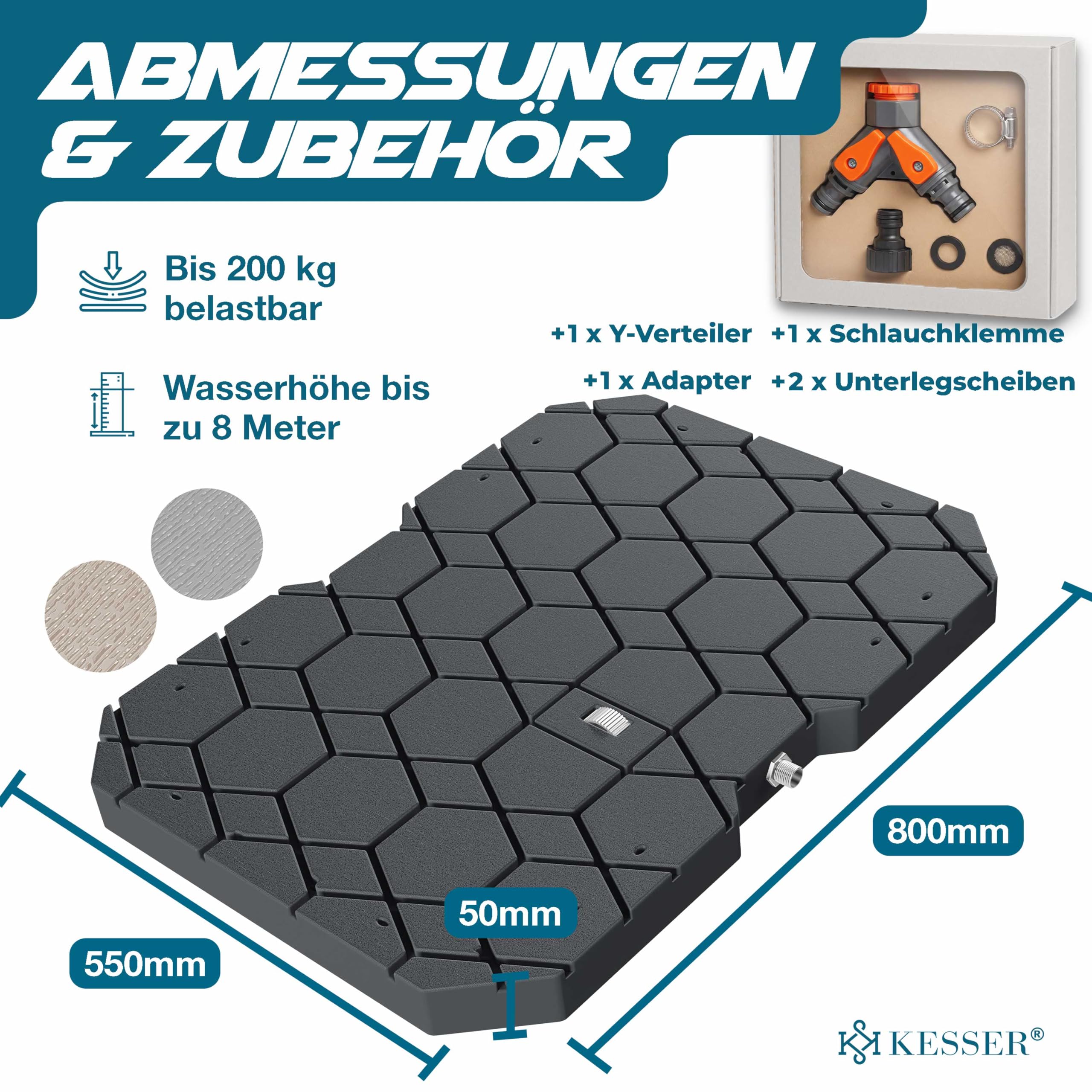 KESSER® Bodendusche Geo Gartendusche, Dusche für alle - Groß, Klein & Vierbeiner, rutschfest, UV- & Wetterfest, Rostfrei & Schimmelresistent, Steuerung über Fußrad, Inklusive Zubehör, Anthrazit