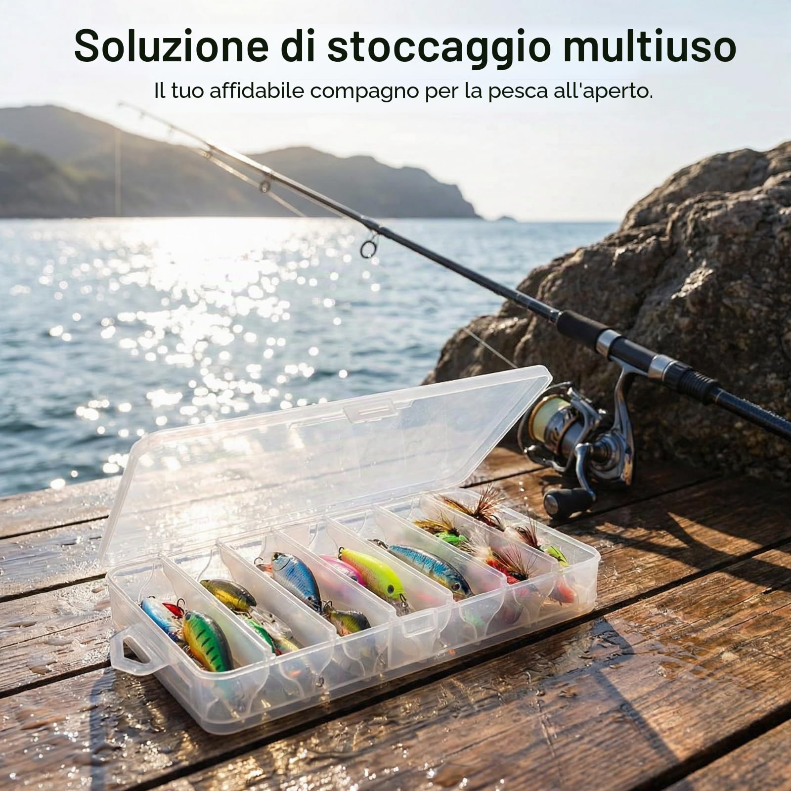 Scatola da pesca, Doppio lato 14 scomparti, Impermeabile, Compatibile con borse standard