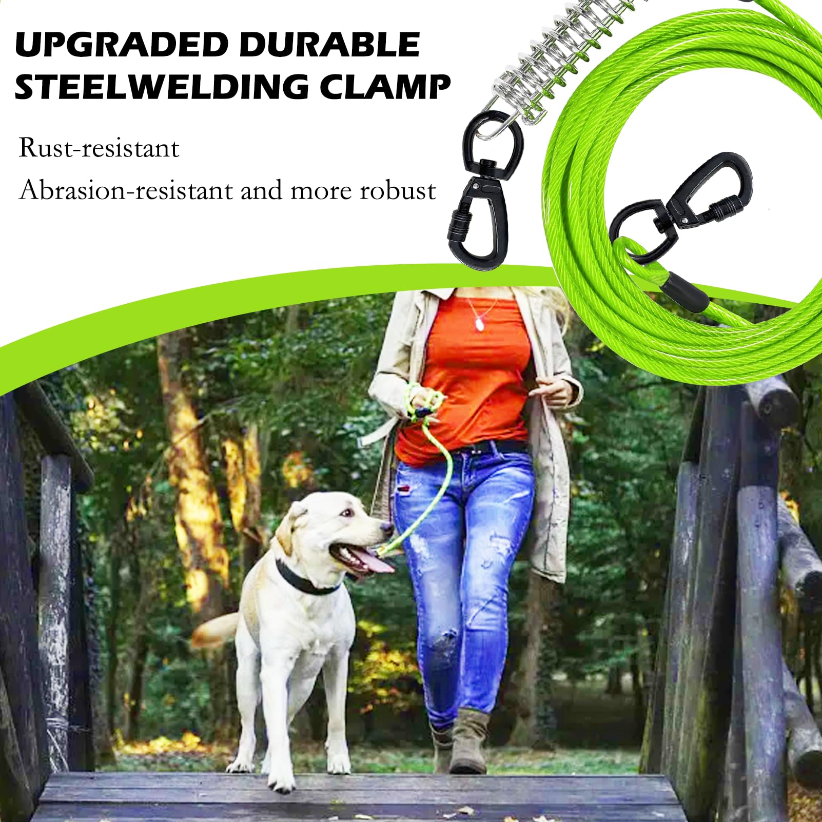 Guinzaglio esterno,resistente da 4 mm, per cani con gancio girevole, cavo in acciaio leggero, guinzaglio per giardino, terreno libero e viaggi (3m)