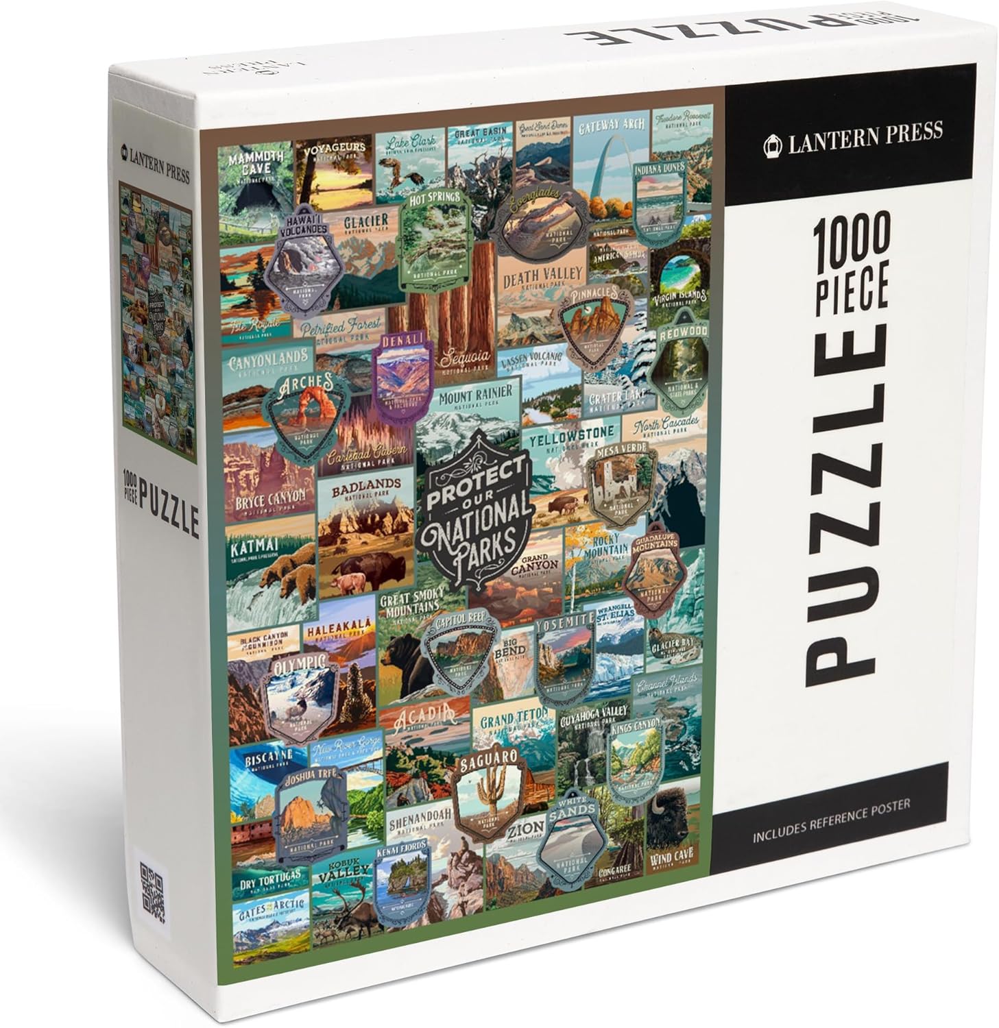 National Parks Puzzle 1000 Pieces – All 63 U.S. National Parks Collage, Hand-Drawn Vintage Travel Art Jigsaw Puzzle for Adults, Made in USA