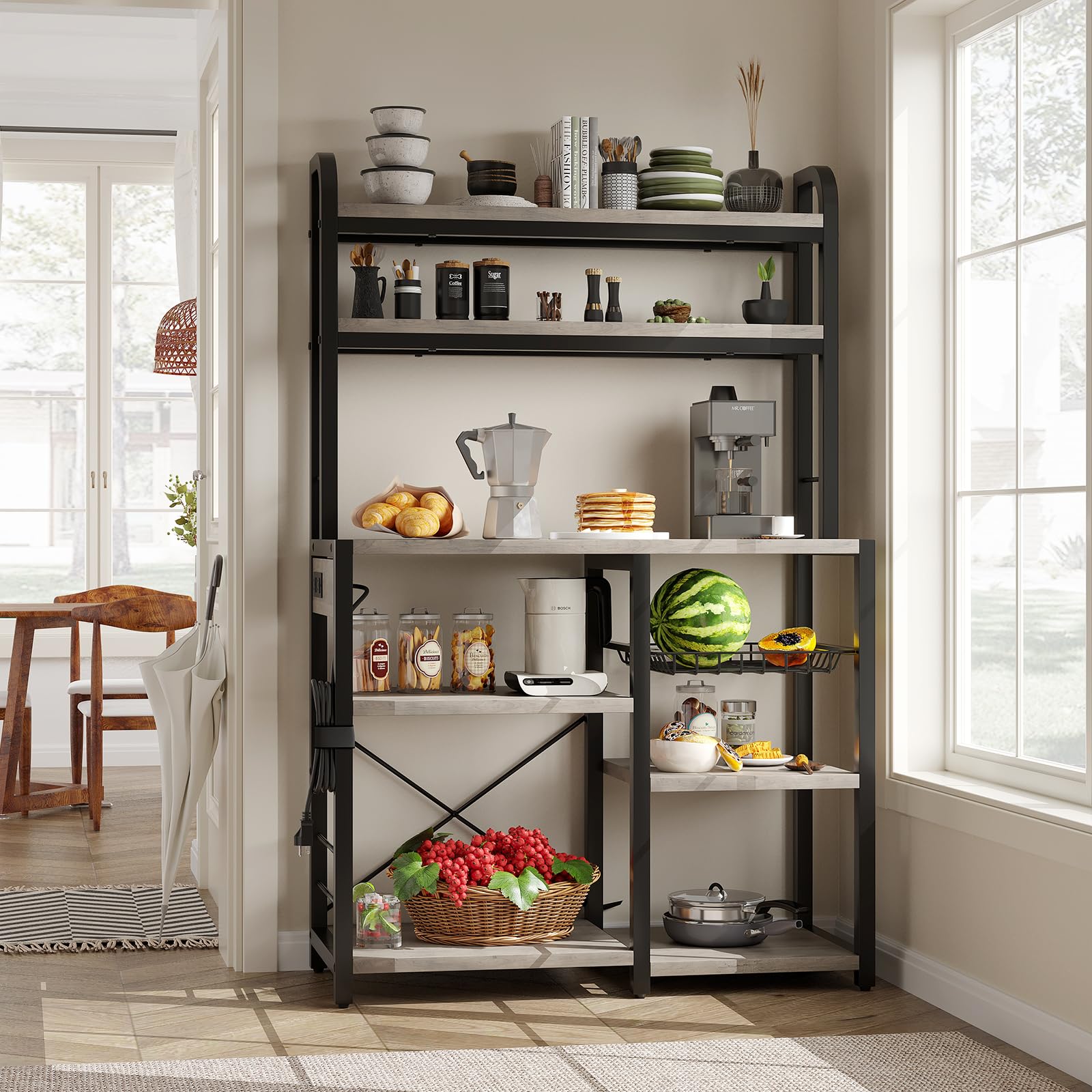 Zstar Soporte para Microondas, Estante De Cocina con Canasta De Alambre, Estante De Almacenamiento Independiente Grande De 6 Niveles para Cocina, Comedor y Sala De Estar