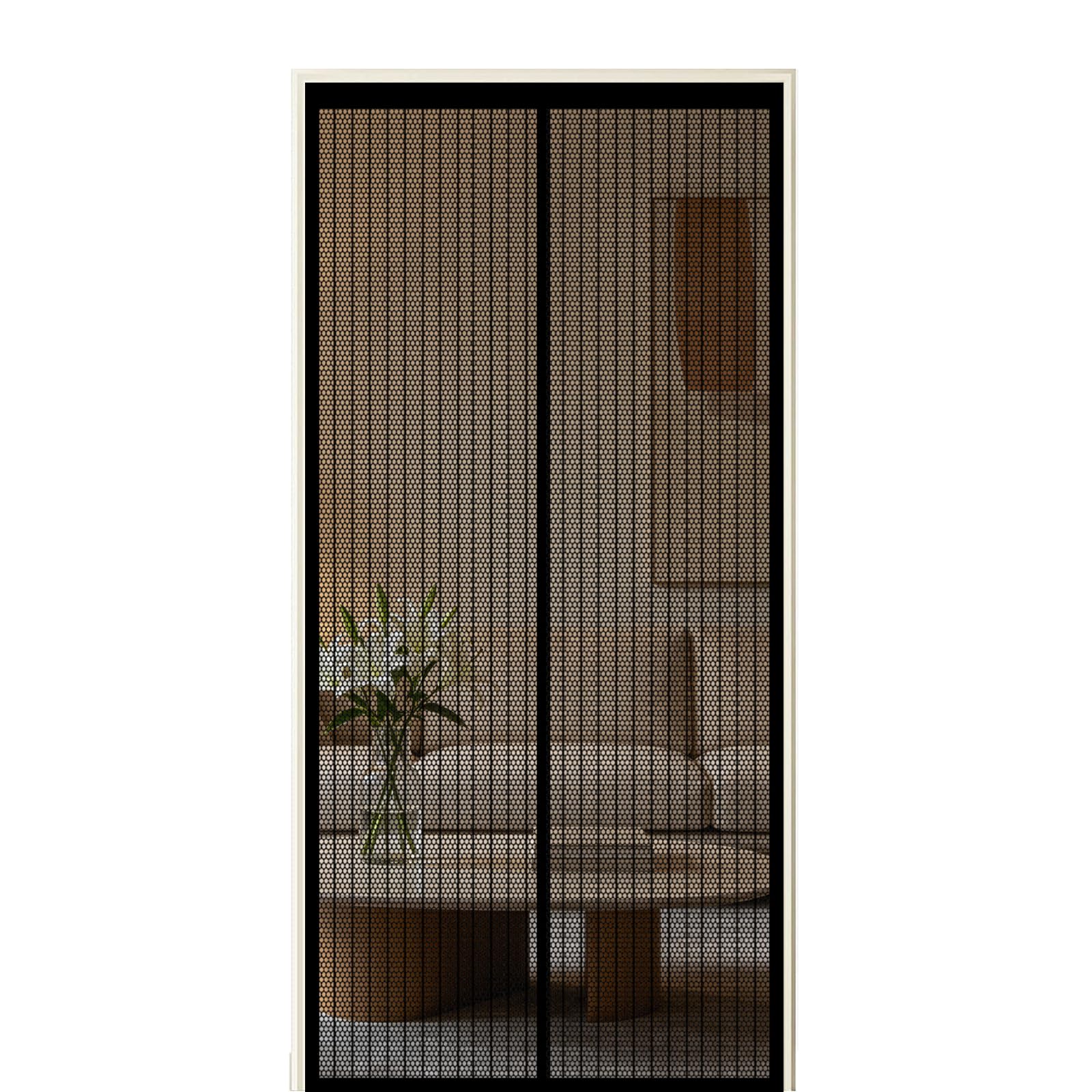 Screen Door 65 x 290 cm Self Sealing Powerful Magnets Heavy Duty Door Screen with Powerful Magnets & Full Frame Magic Tape Suitable for Patio Doors Balcony Bedroom, Black
