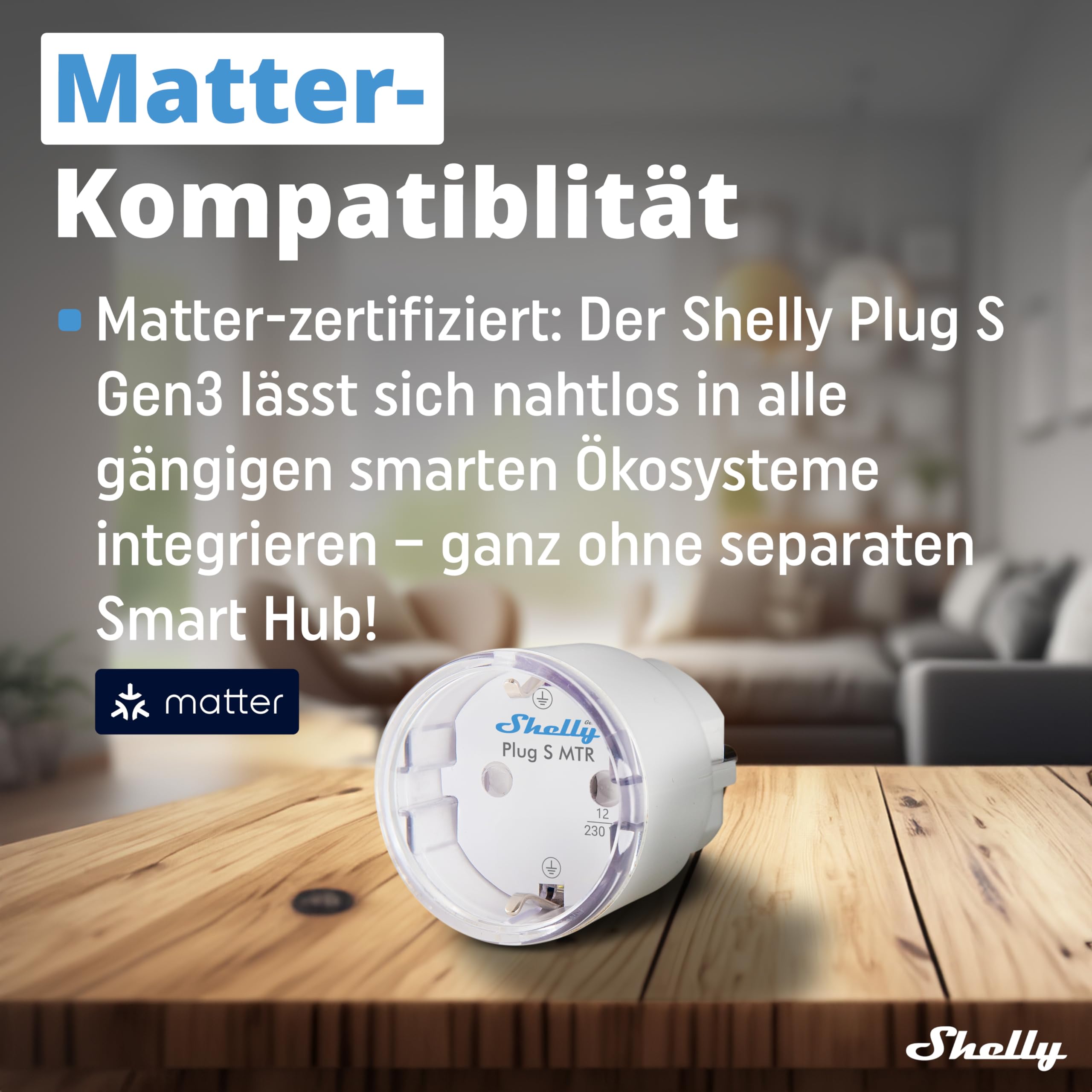Shelly Plug S Gen3 Weiß WLAN Smarte Steckdose Leistungsmessung 12A 2500W Matter-Zertifiziert Alexa Google Kein Hub Erforderlich 4 Stück