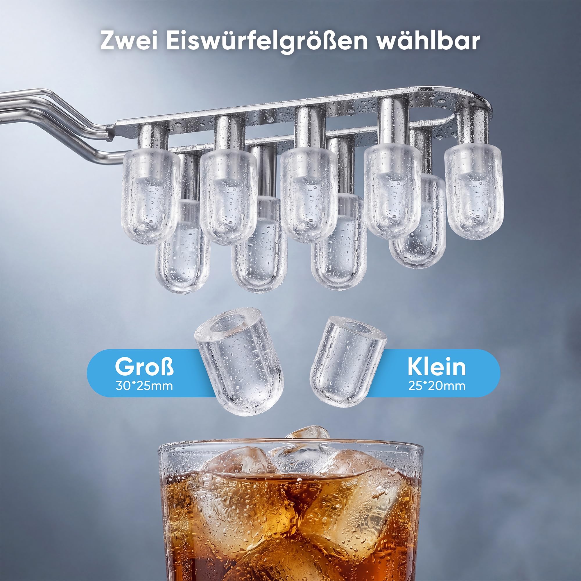 Eiswürfelmaschine Klein mit 1,2 Liter Wassertank 9 Würfel in 6 Minuten fertig Schwarz Ice Maker mit Tragbarem Griff 10KG/24H Selbstreinigendes Eiswürfelmaschinen für Küche Büro Bar und Party