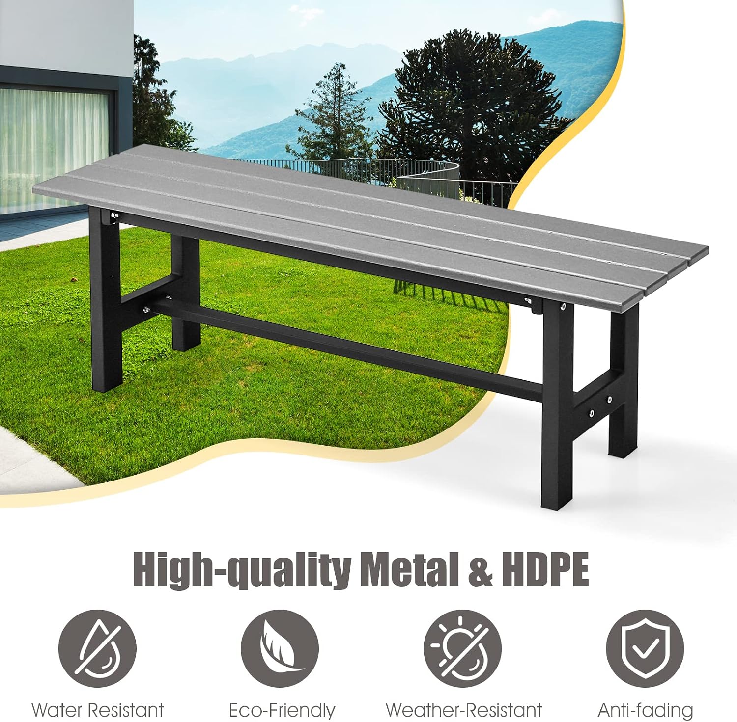 Giantex 2-Person Outdoor Bench Seat - Backless Patio Garden Bench, 47” Weatherproof Outside Chair with Slatted Seat, Metal Frame, 660 LBS Capacity, Dining Bench Chair for Yard, Park, Balcony, Gray