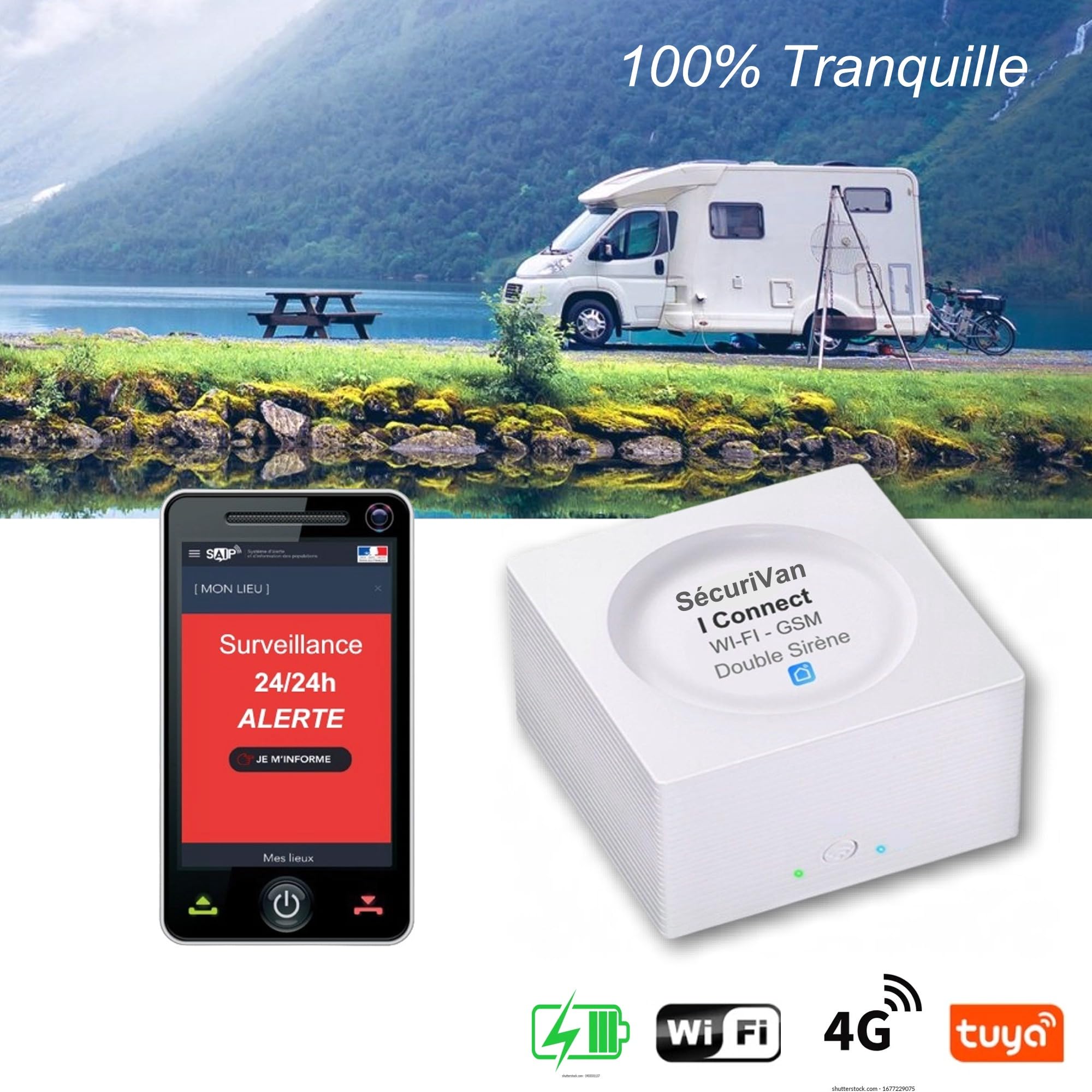 Nouveau - Alarme de Camping Car - WiFi et/ou 4G - Surveillance 24h/24h - 2 Sirènes 125 DB - 5 Détecteurs de Portes et fenêtres - 1 de Mouvement - 2 Télécommandes