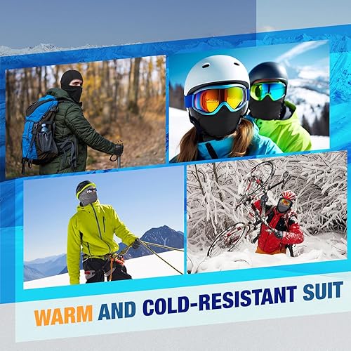 Miniatura 7 de Conjunto de Pasamontañas de Invierno y Guantes de Cuero PU, Máscara Facial Completa Transpirable, Guantes Impermeables con Pantalla Táctil