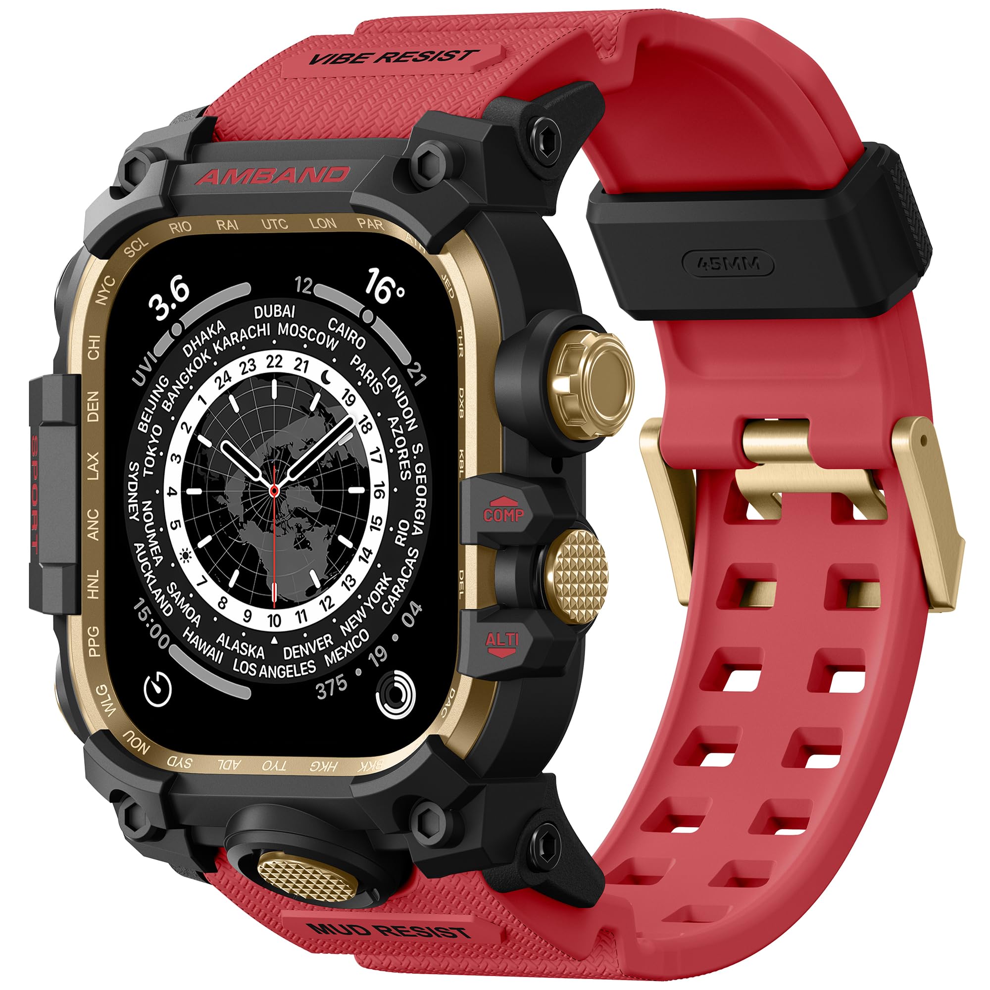 amBand M3 Rugged Case with Band Designed for Apple Watch Series 9/8/7 45mm, Military Bumper Heavy Duty Protector Protective Cover Shockproof Tactical