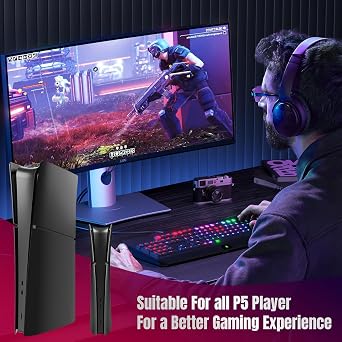 Face Plates for PS5 Slim Digital Edition Wedorat Cover Plates for PS5 Slim ABS Anti-Scratch Dustproof Protective Shell Replacement Face Plate for Playstation 5 Slim Accessories Black, Standard