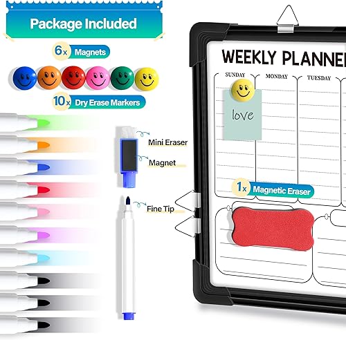 Miniatura 2 de Pizarra blanca semanal de borrado en seco para pared pizarra blanca magnética de 16 x 12 pulgadas calendario de borrado en seco pizarra de lista de