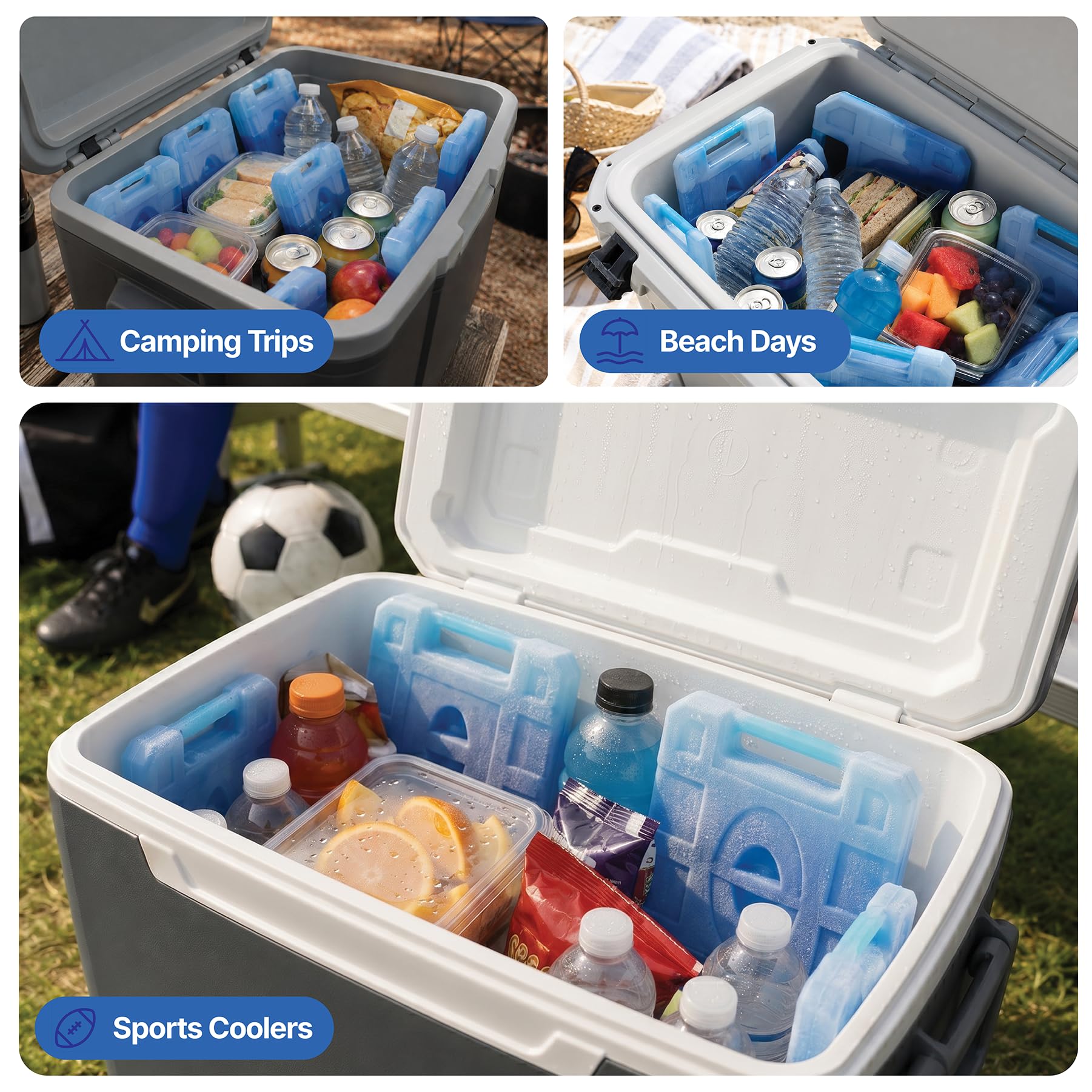 Sport Temp Wiederverwendbarer Jumbo-Eisbeutel – langlebig – perfekt zum Kühlen von Lebensmitteln oder Getränken, Kühler, Camping, Strandkühler, Wandern und mehr, transparent blau