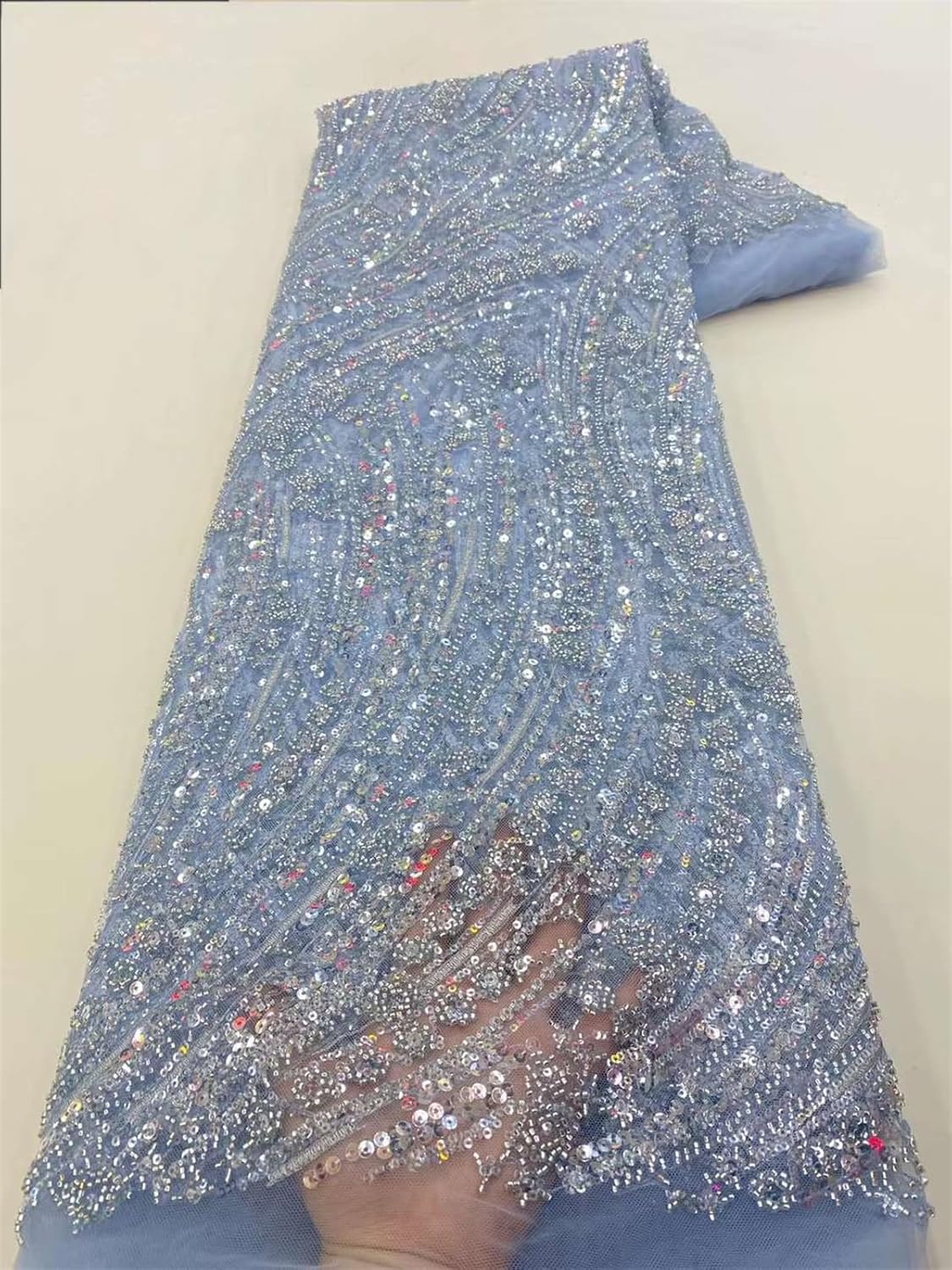 Gorgeous Heavy Beaded Lace French Sequin Embroidered Tulle Fabric for Wedding Party Dress Sewing (5 Yards,Pink)