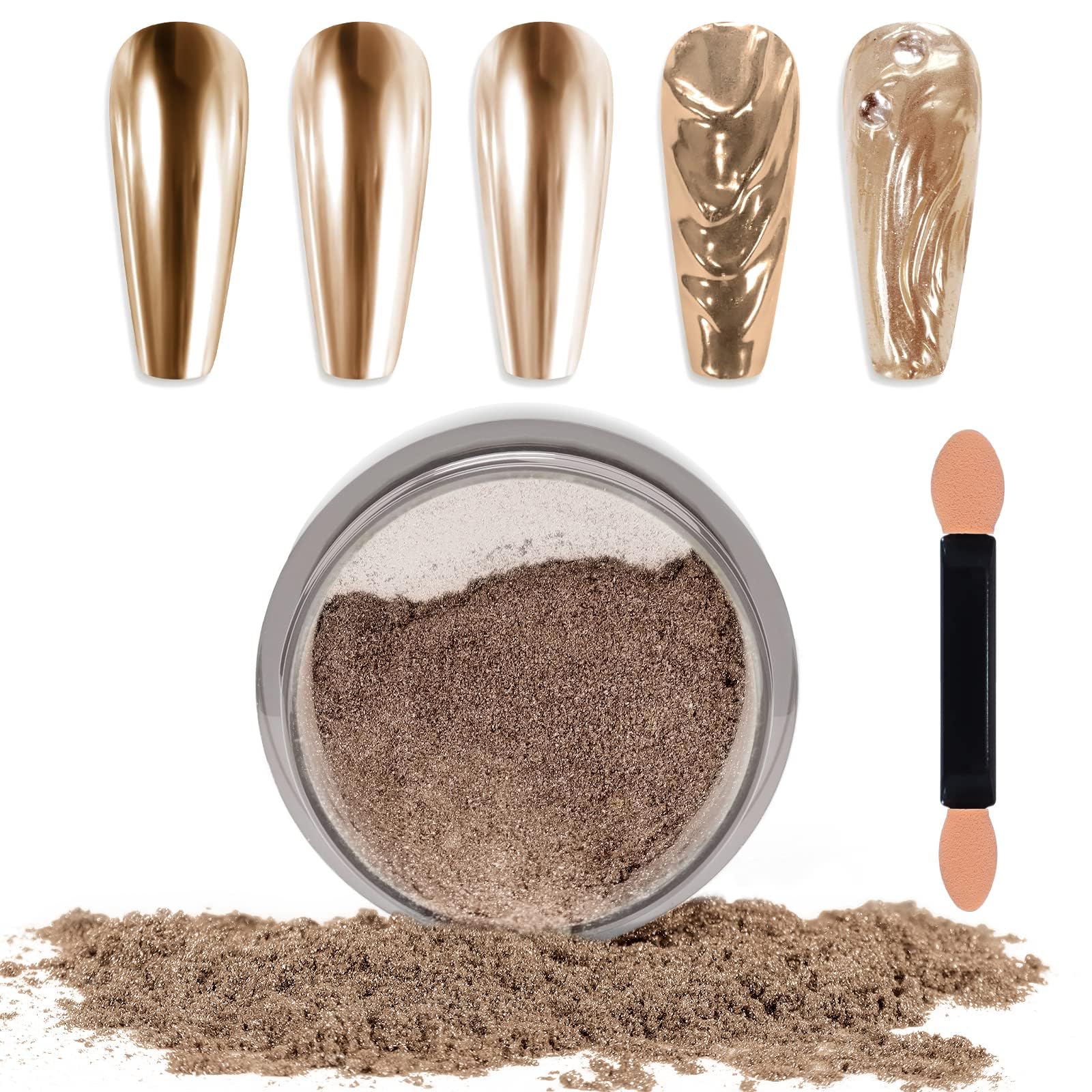 Laza Chrome Nail Powder Mirror Effect Metallic Dust Holographic Glitter Glazed Manicure Decoration Reflective Pigment for DIY Gel Polish Nail Art, Resin Craft, Gifts - Champagne Gold