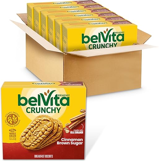 belVita Breakfast Bars Biscuits, Cinnamon Brown Sugar, 30 Total Packs, 6 Boxes (4 Biscuits Per Pack)