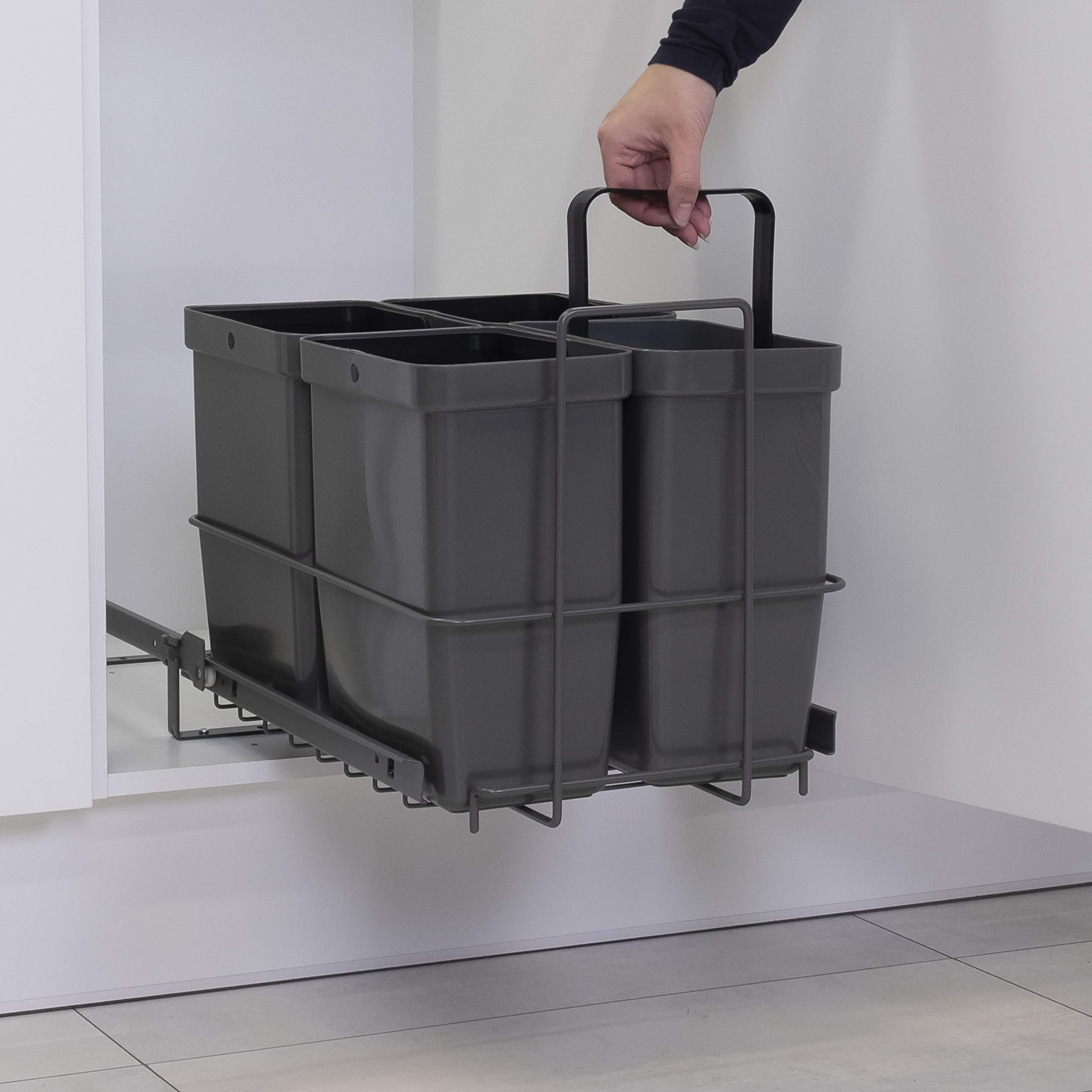 LM 79/4 - Pattumiera da incasso allungabile con 4 x 8 l, estraibile, colore: antracite, 33,2 x 48 x 35,5 cm